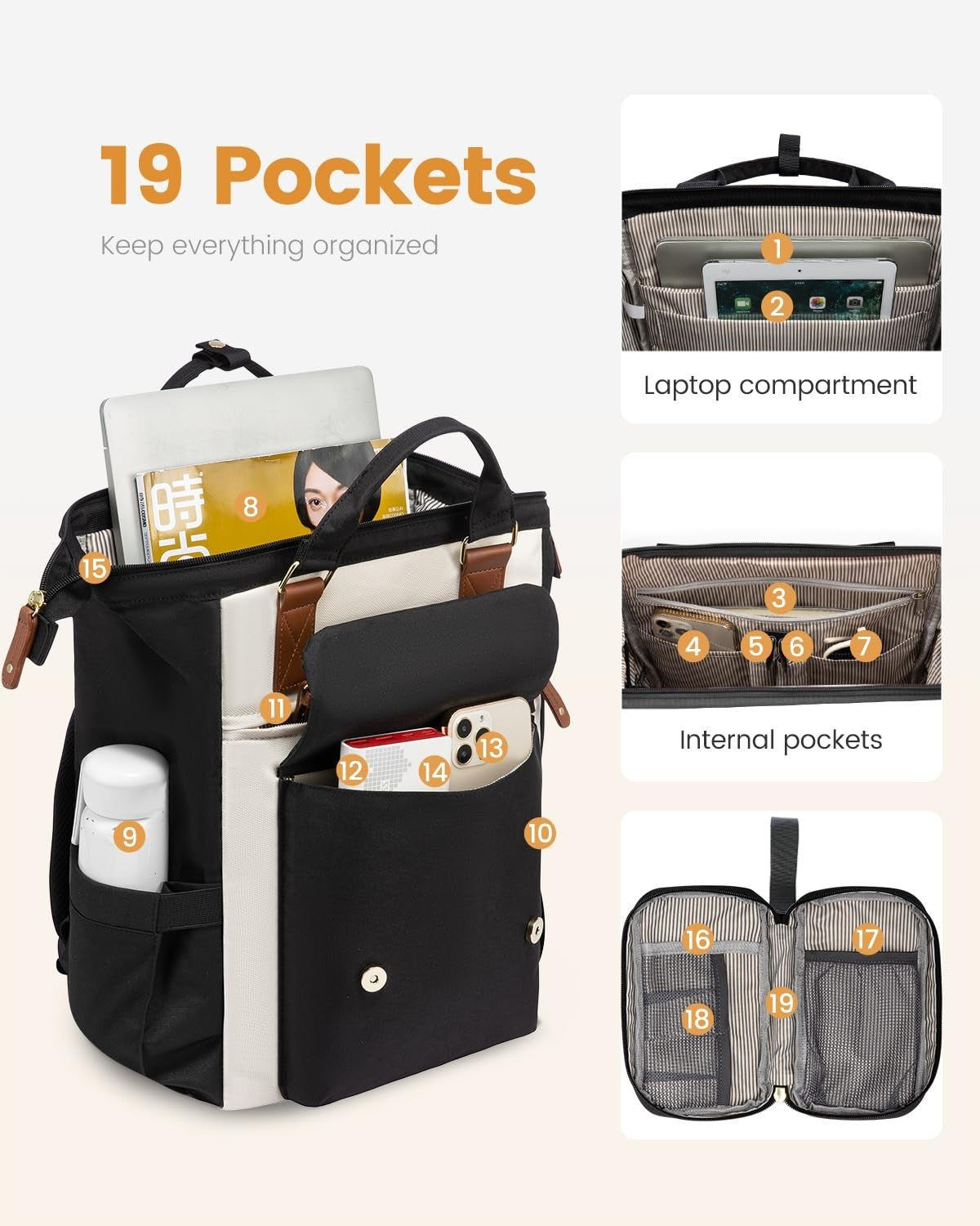 Stylish Laptop Backpack for Women   Work, Travel, College, 15.6"   Black/Brown/B2