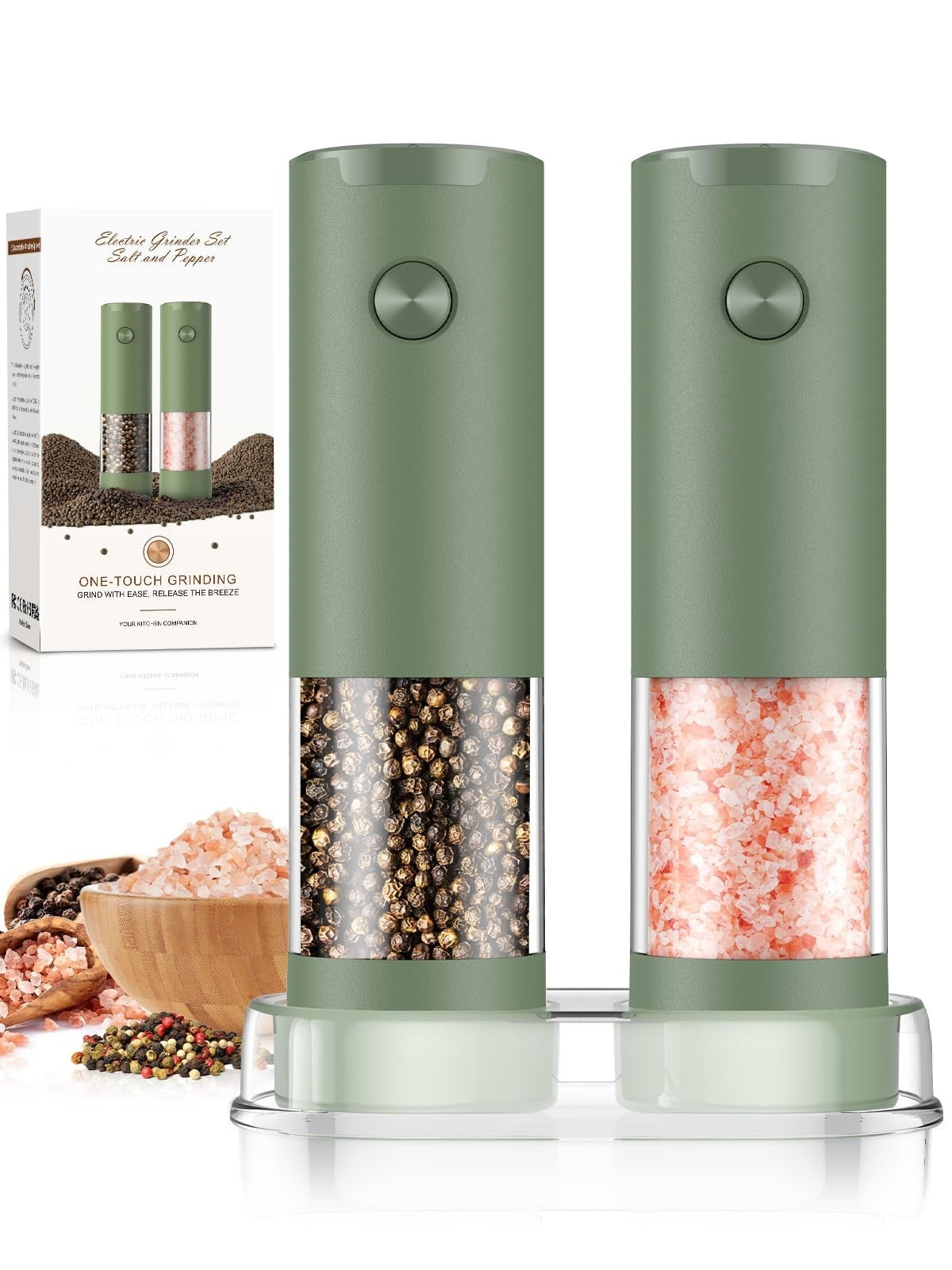 Electric Salt and Pepper Grinder Set   Automatic Adjustable Coarseness Shakers f1