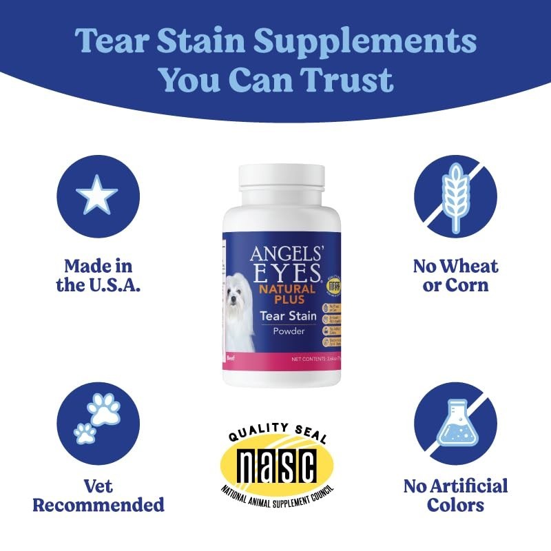 Natural Tear Stain Prevention Powder for Dogs & Cats - Beef Flavor, 75g, Daily E4
