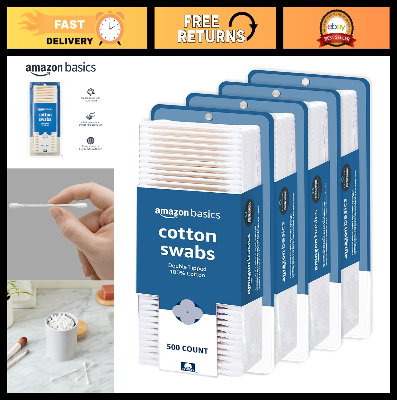 Double Tipped Cotton Swabs for Personal Hygiene & Baby Care   2000 Count, 4 Pack0