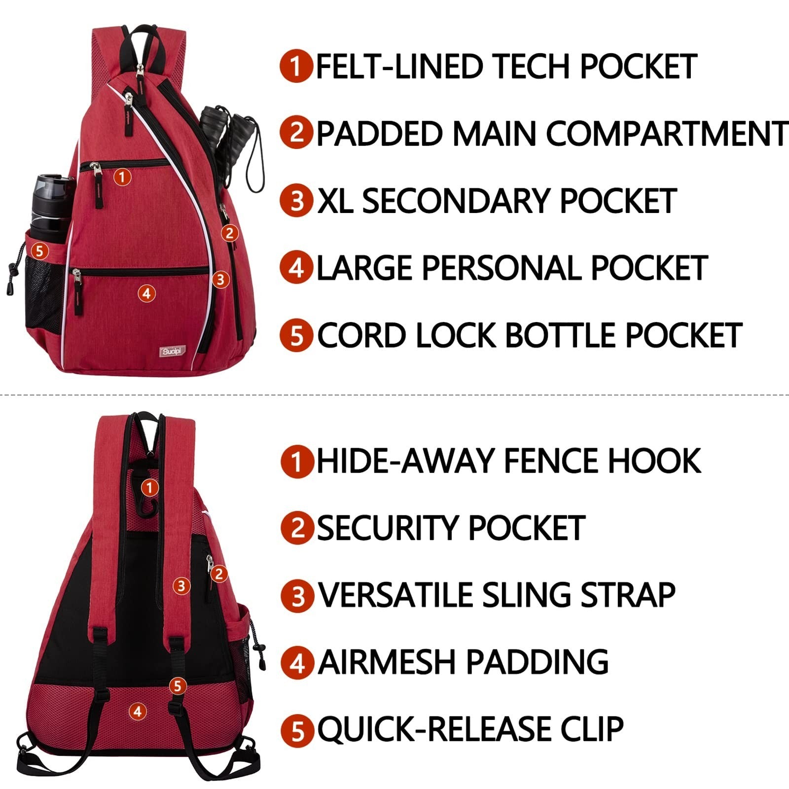 Adjustable Pickleball Backpack with Fence Hook, Large Capacity & Safety Pocket5