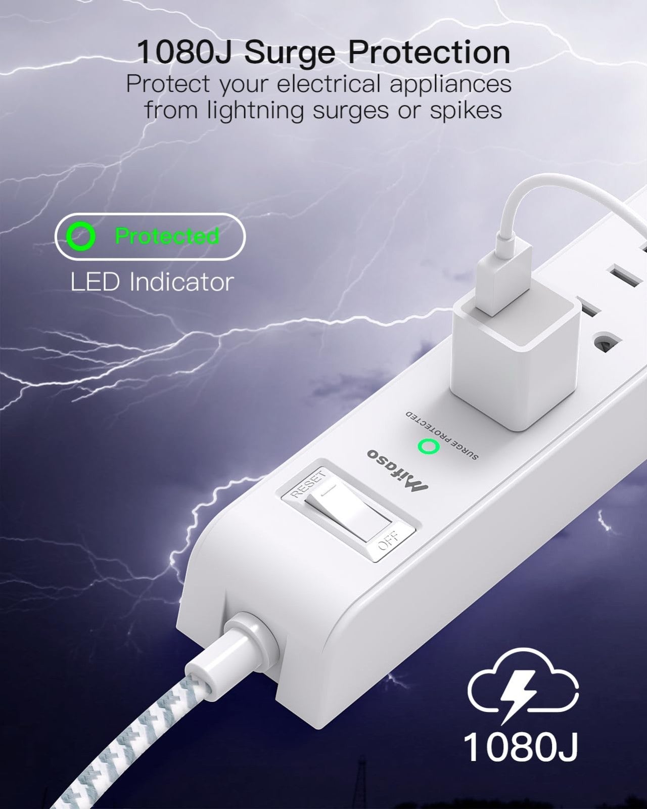 2 Pack Surge Protector Power Strip with Flat Plug, 6 Outlet Extension Cord4