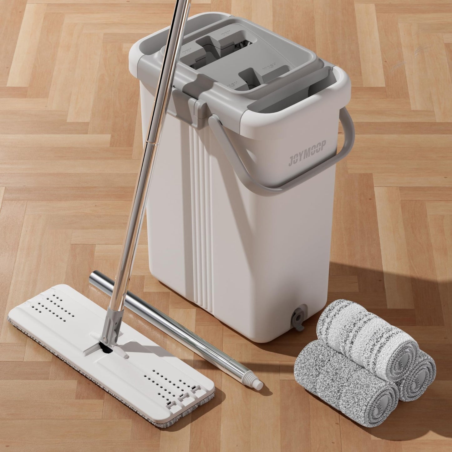Mop and Bucket Set for Floor & Wall Cleaning, Flat Mop System 60" + 3 Pads, Home2