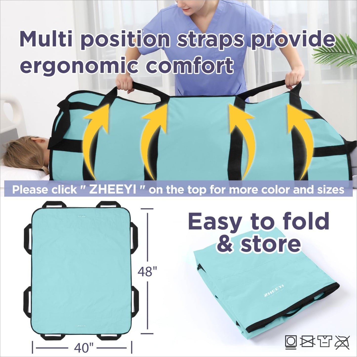 Multipurpose 48"x40" Bed Pad   Reusable Washable Transfer Sheet with Handles, Aq3