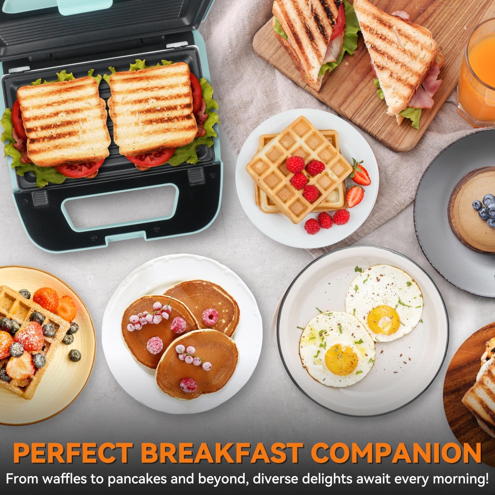 Mini Waffle Maker 3-in-1 with Removable Plates, Pancake & Sandwich Press, Indoor3