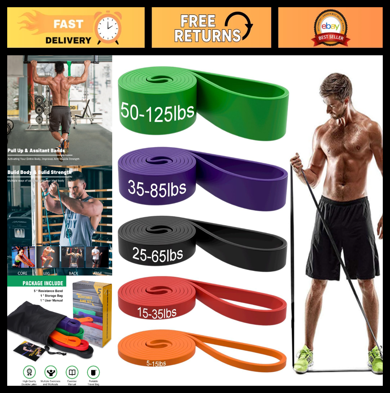 Resistance Bands Set   Pull Up Assist, Workout & Exercise Bands for Fitness & Th0