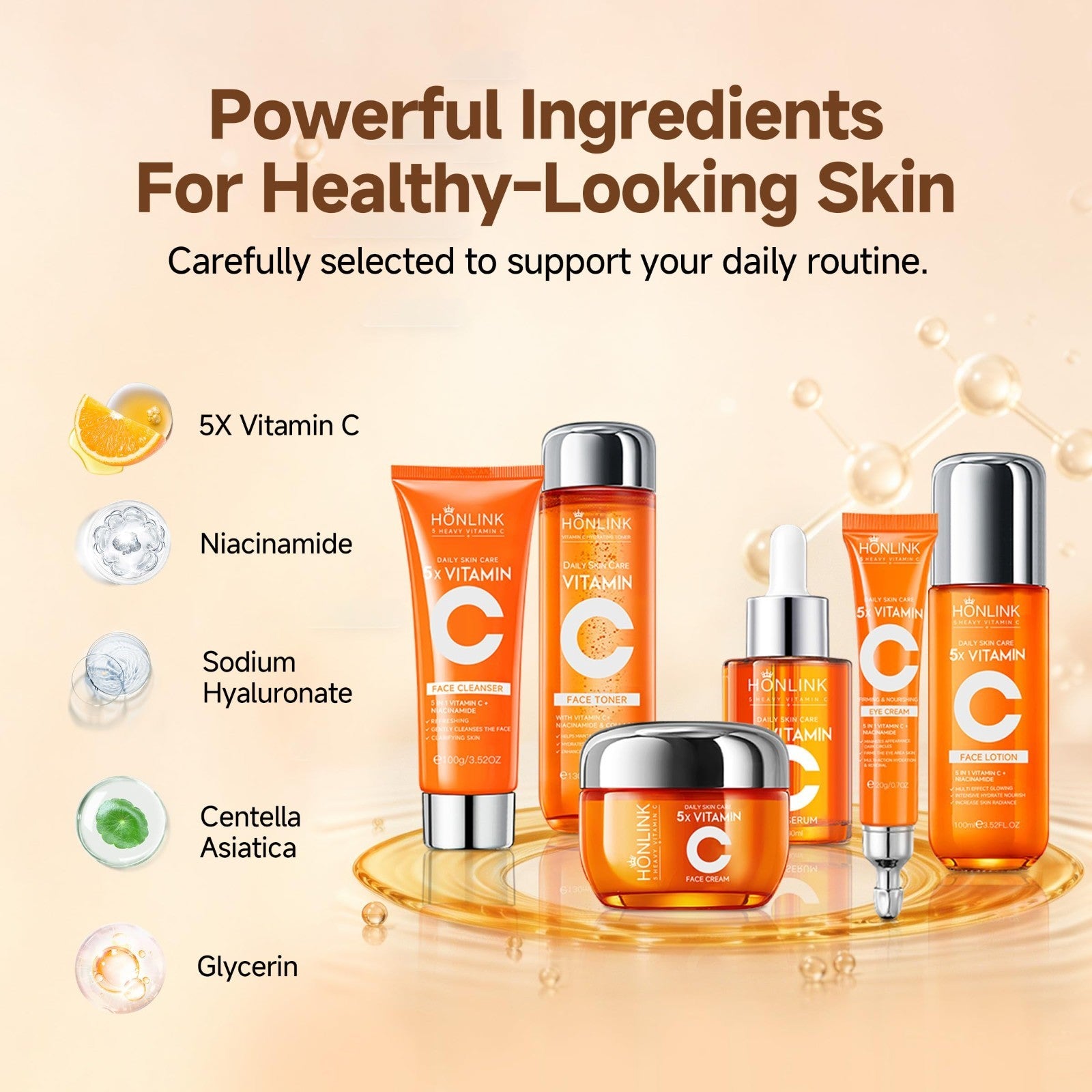 Vitamin C Skincare Gift Set Bundle with Gold Cosmetic Bag   Perfect for Her6