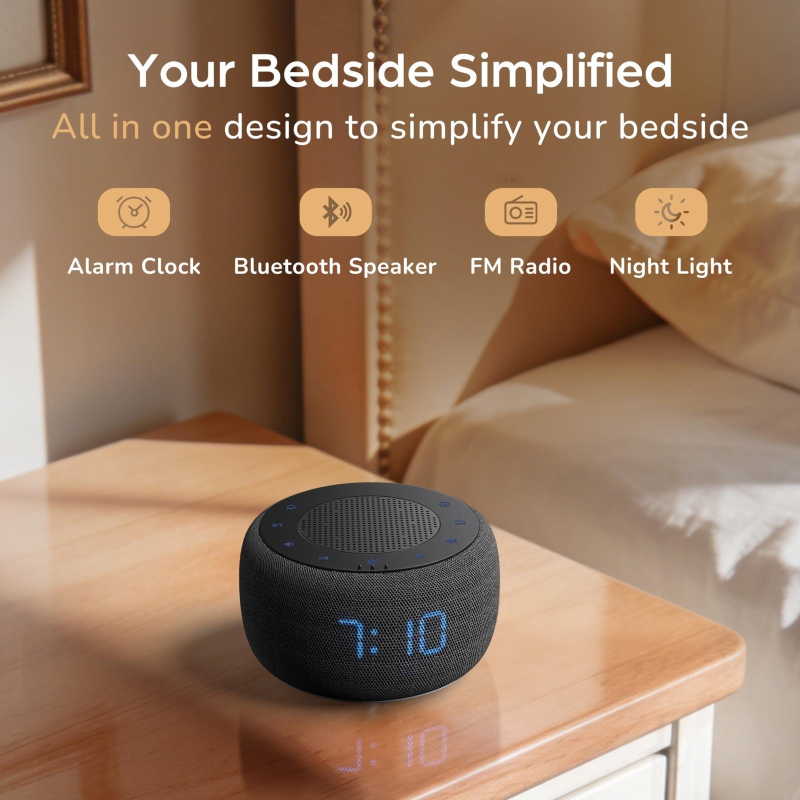 Bluetooth Alarm Clock with FM Radio, Gradual Wake Up Sounds, Dimmable Display &2