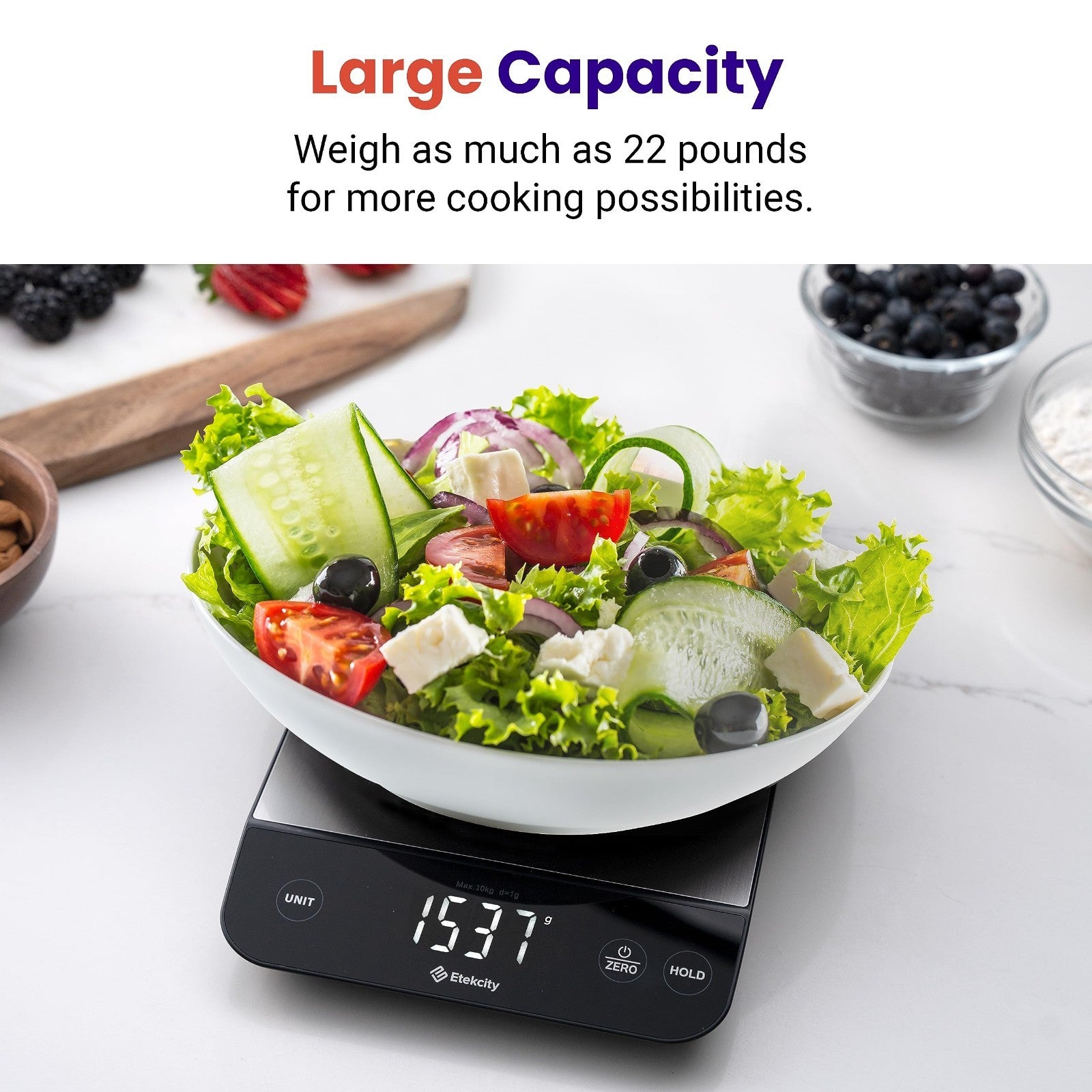 22lb Digital Kitchen Scale   USB Rechargeable, Waterproof, 1g Precision, Tare, 55