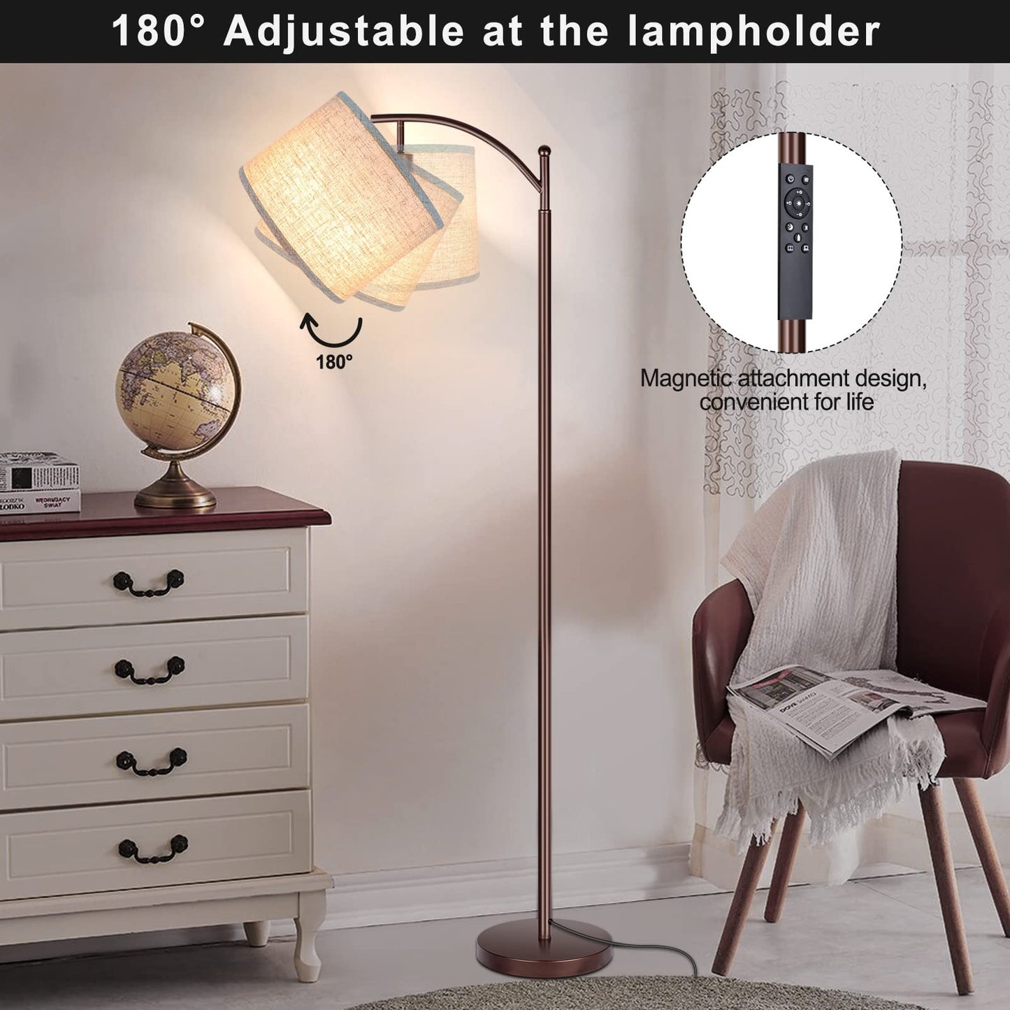 Modern LED Floor Lamp with Remote & Foot Switch, 4 Color Temperatures, Oil Rubbe3
