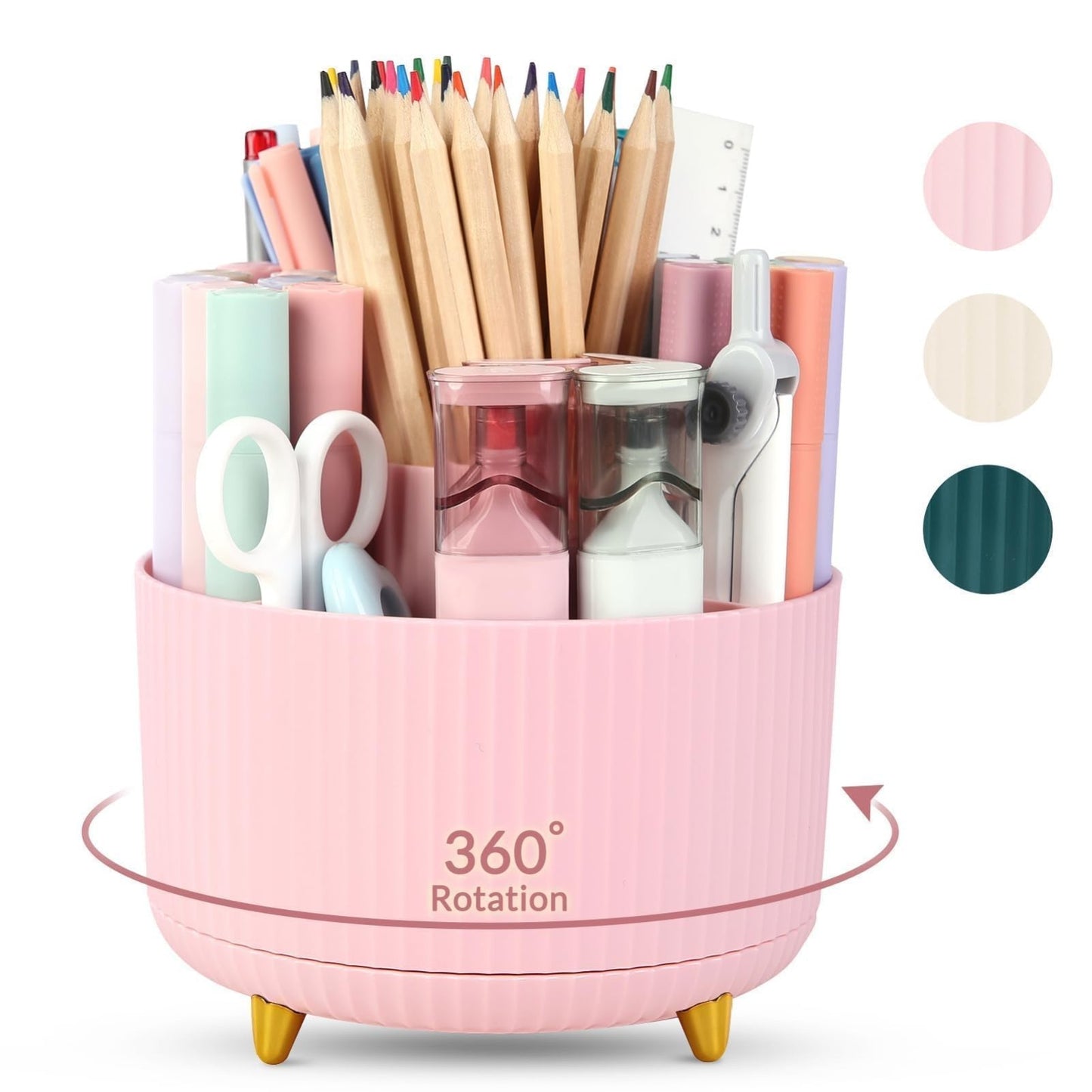 360° Rotating Multipurpose Organizer   Cute Pen Holder with 5 Slots for Art, Off1