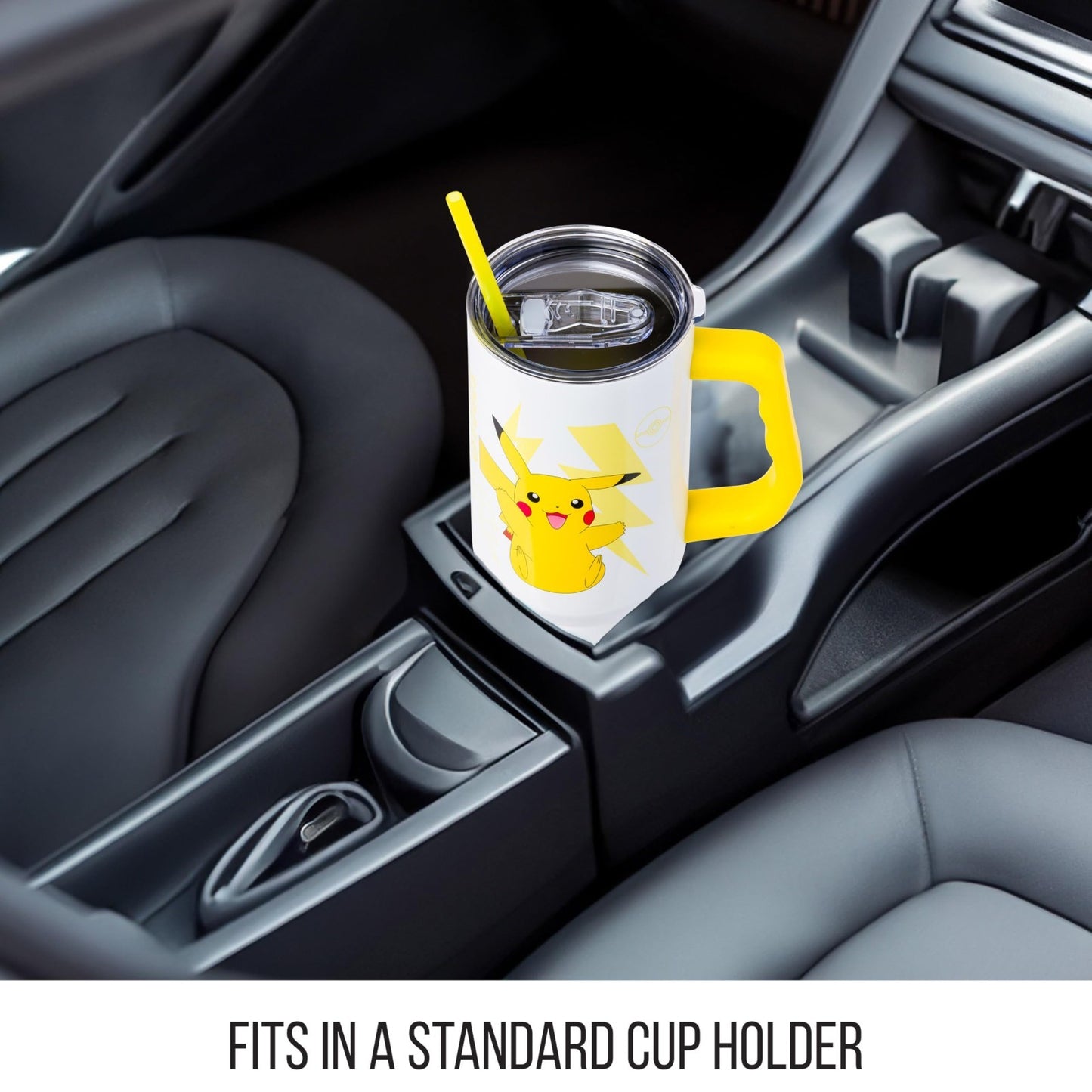 40oz Double Walled Stainless Steel Tumbler with Handle   Pikachu Design, Fits Cu5