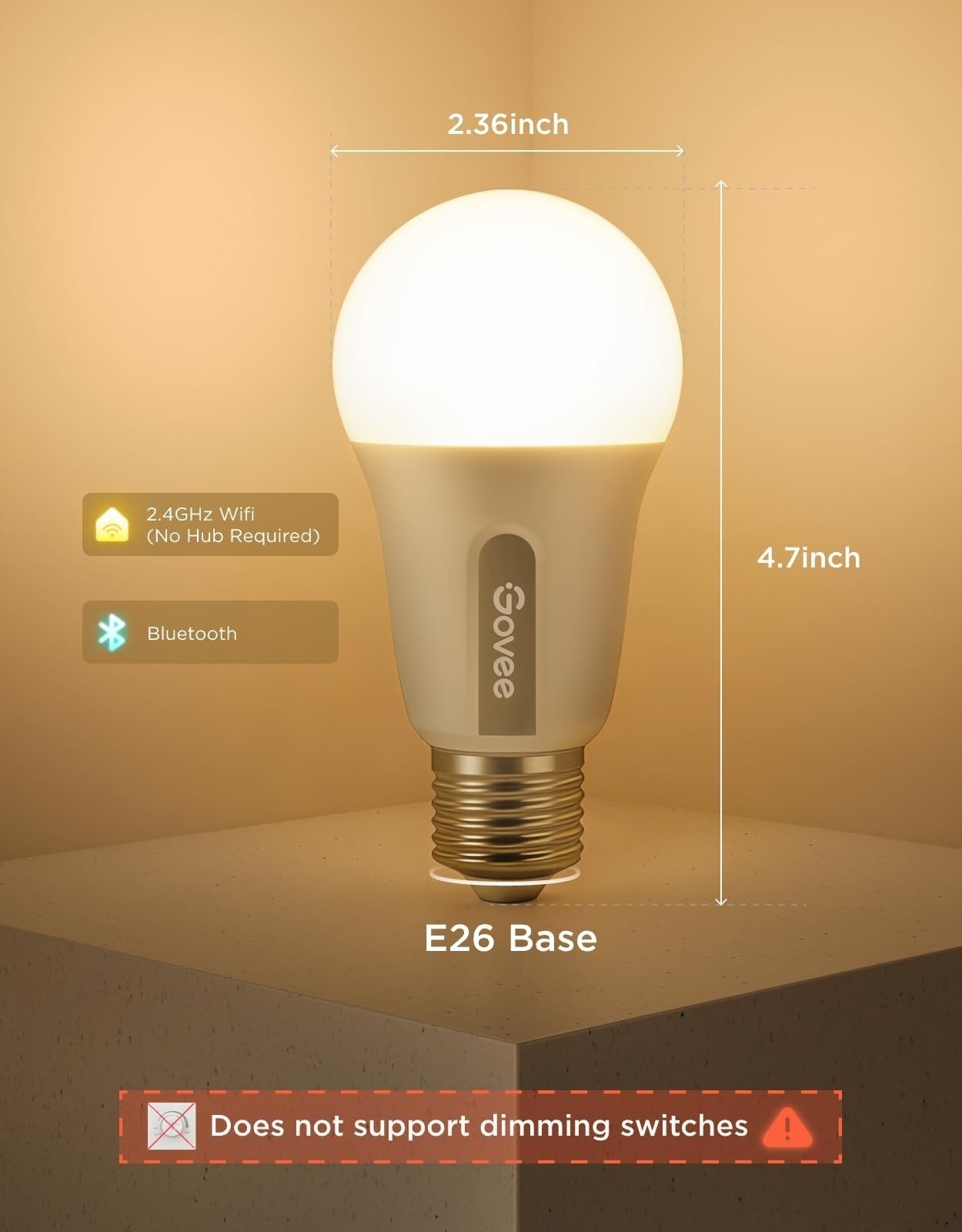 Color Changing Smart LED Light Bulb, 800 LM, E26 Base, WiFi & Bluetooth, 16M Col2