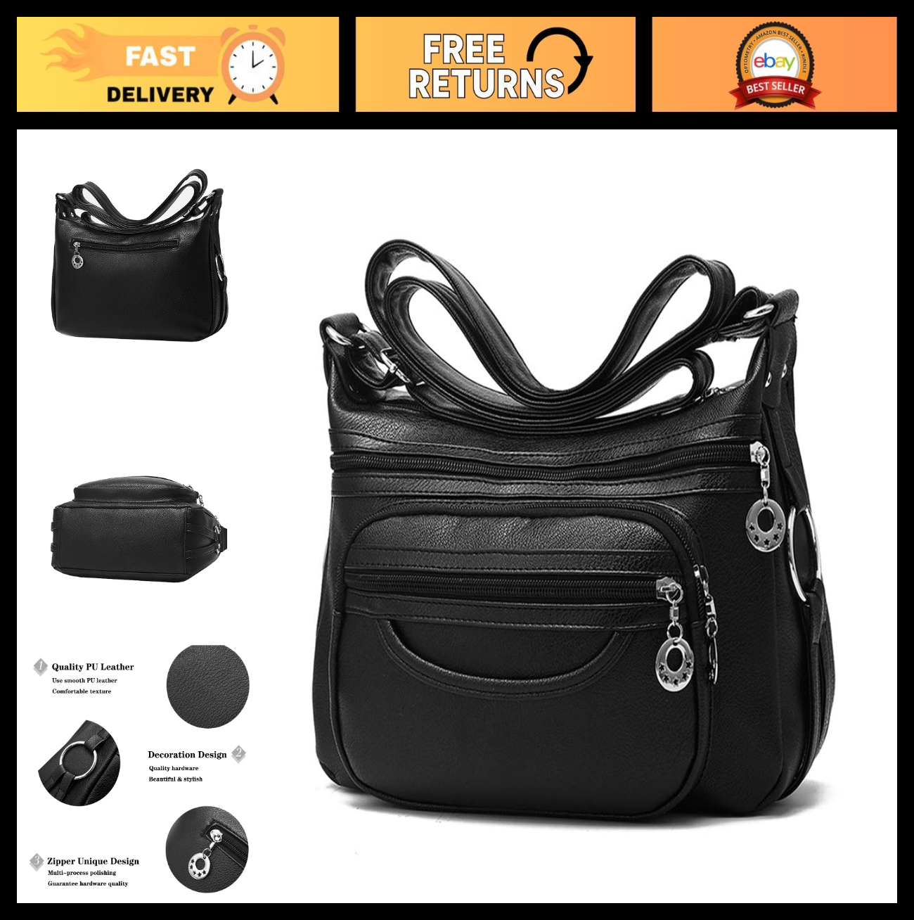 Lightweight Leather Crossbody Bag for Women   Stylish Handbag with Pockets0