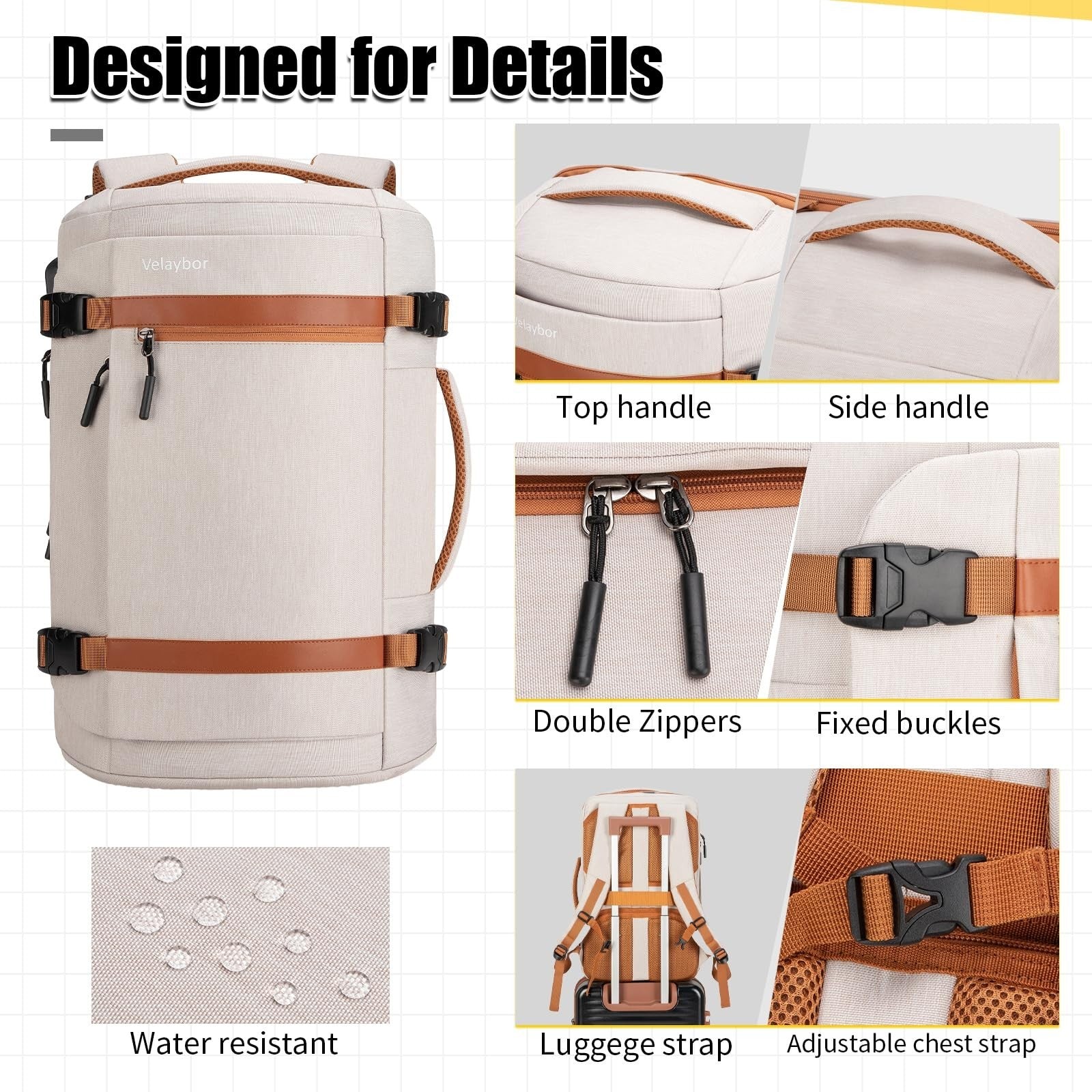 42L Travel Backpack with USB Port, Water-Resistant Carry-On & 4 Packing Cubes, F5