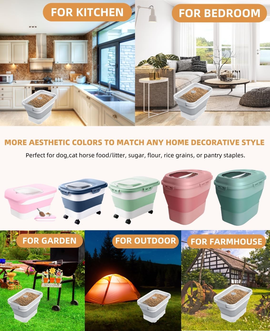 Airtight Dog Food Storage Container 10 13Lbs, Collapsible Pet Food Bin, Easy Sea7