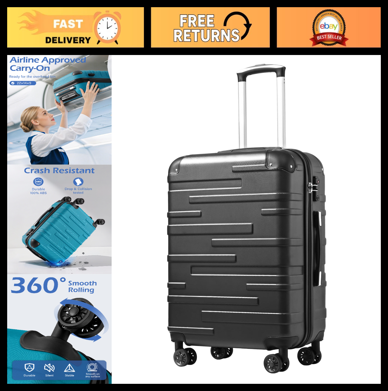 20" Hardside Carry-On Luggage, Scratch-Resistant ABS, TSA Lock, 360° Spinner Whe0