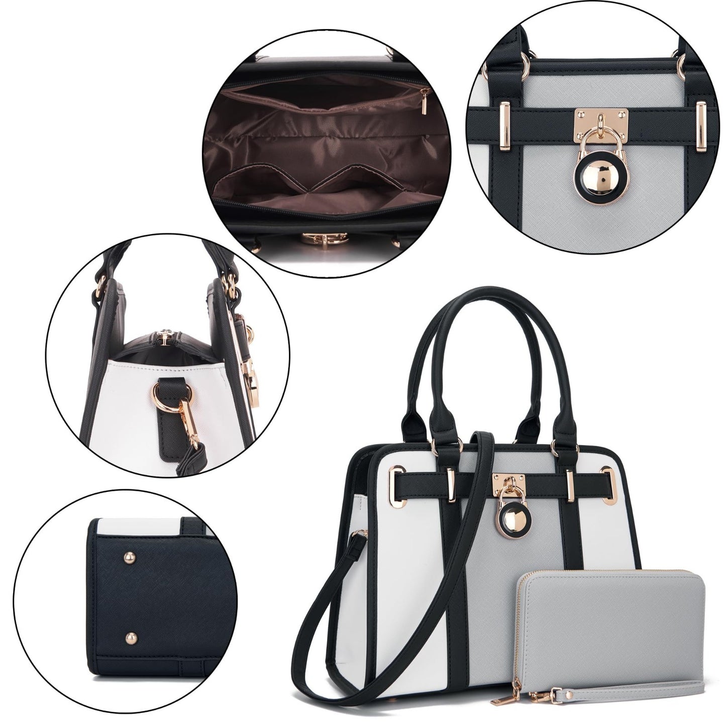 Stylish Structured Satchel Tote Handbag Set for Women with RFID Wallet - Fashion6