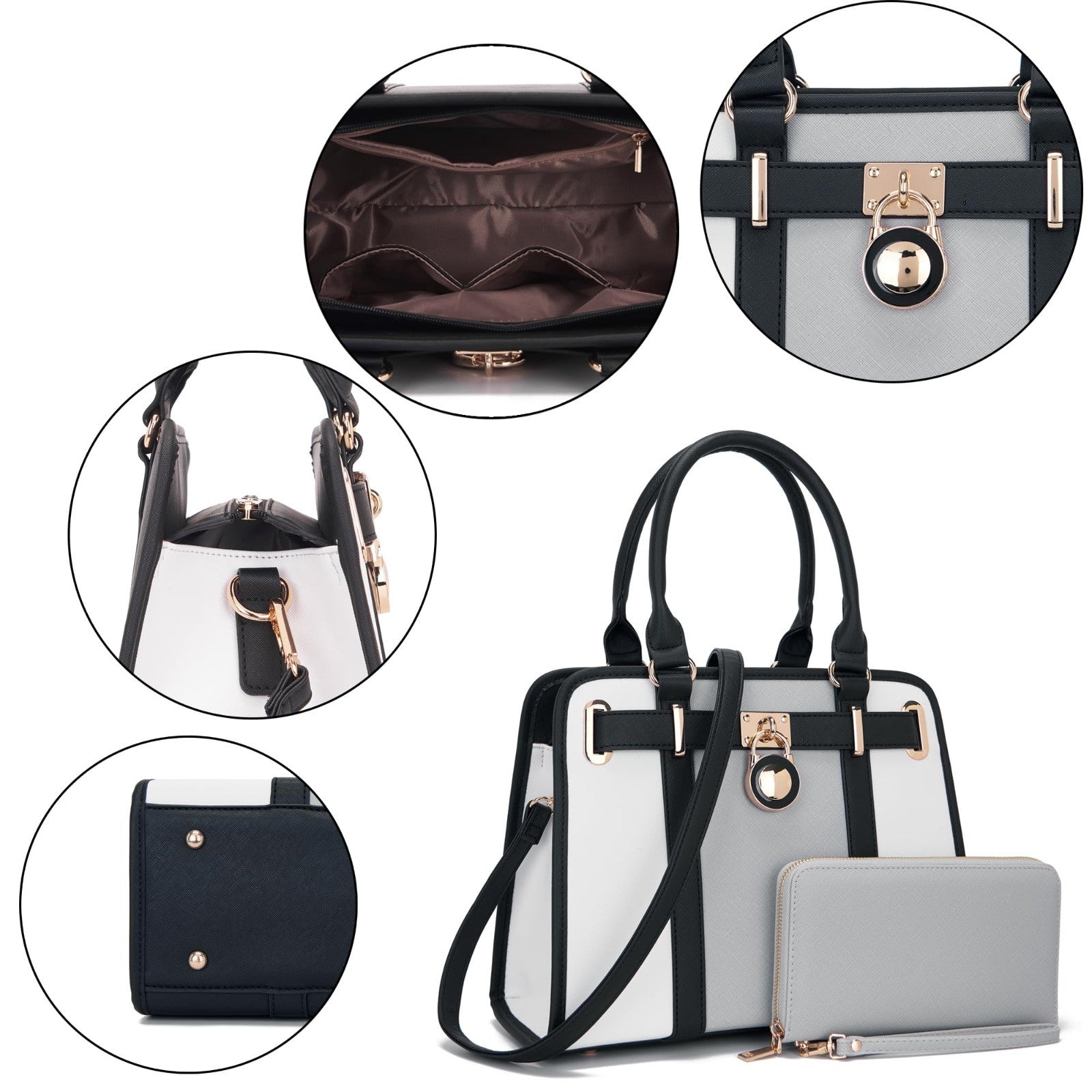 Stylish Structured Satchel Tote Handbag Set for Women with RFID Wallet - Fashion6