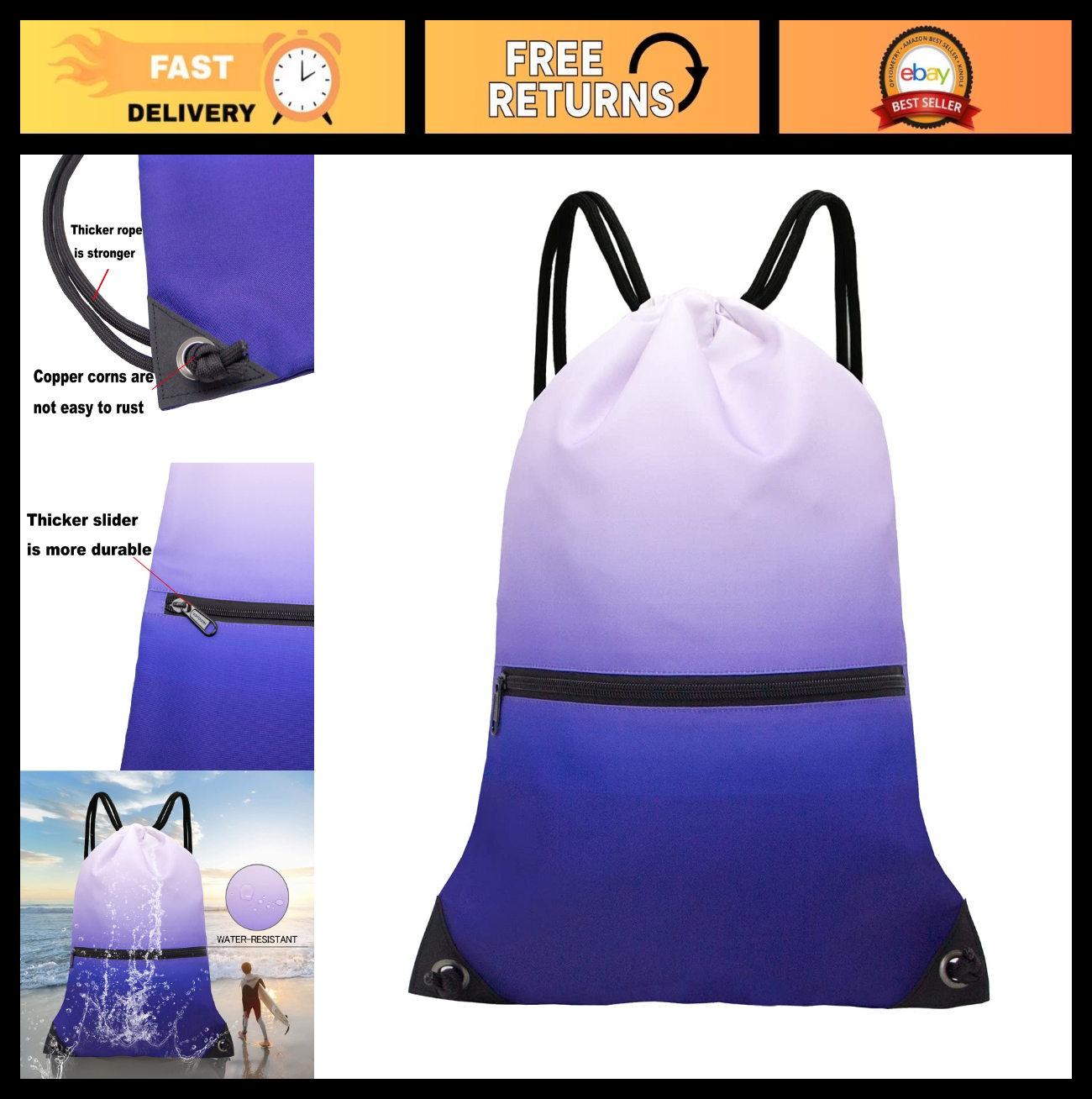 Drawstring Backpack Gym Bag, Lightweight Sport Sackpack for Travel & Fitness0