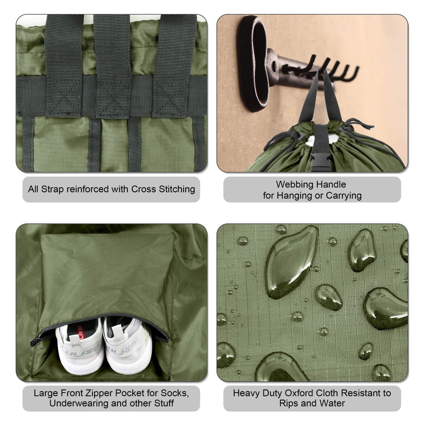 Moss Green Laundry Backpack Bag - Adjustable Straps, Portable Hamper, XLarge Rip4