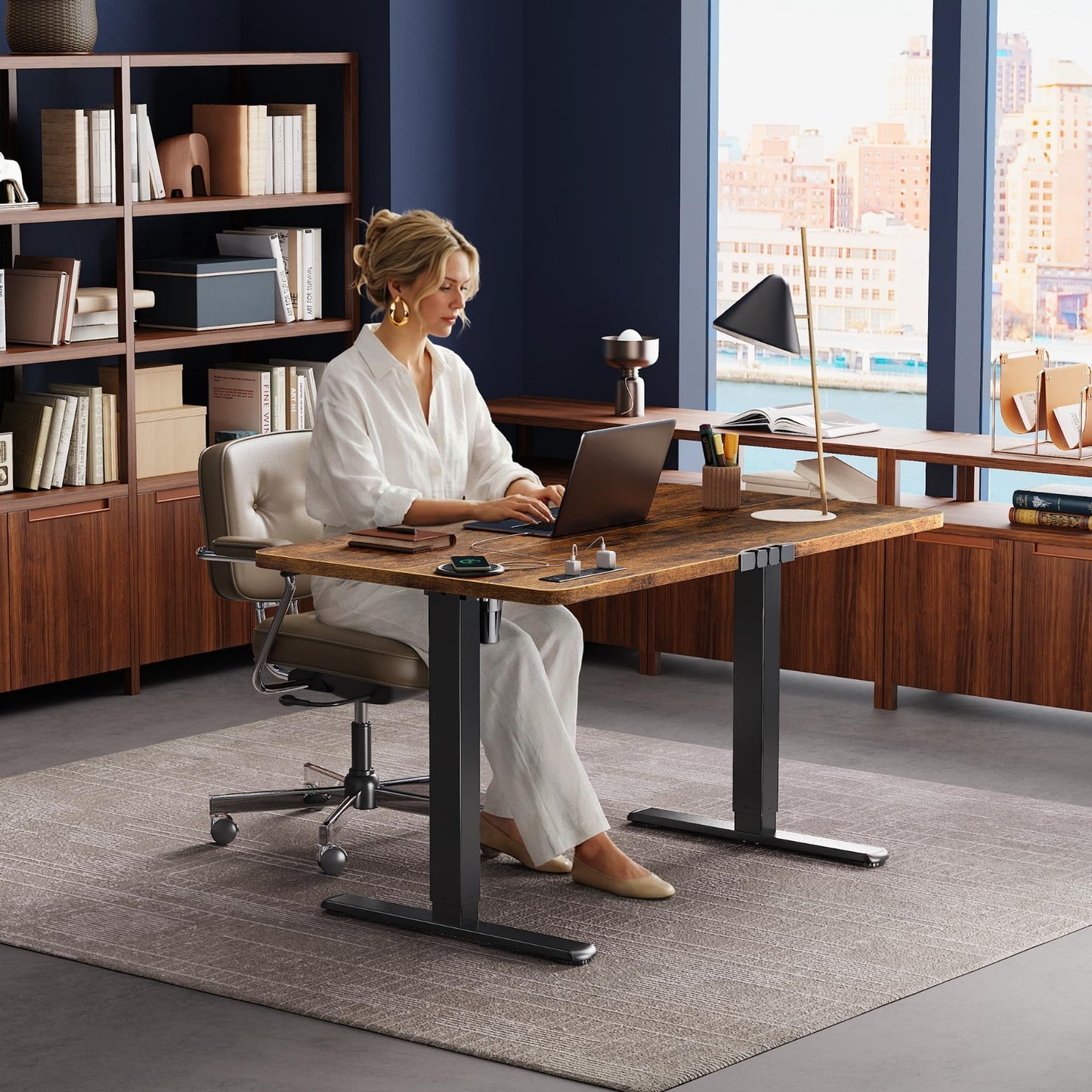 Height Adjustable Electric Standing Desk with USB-C & Power Outlets, 47x24" - Ru7