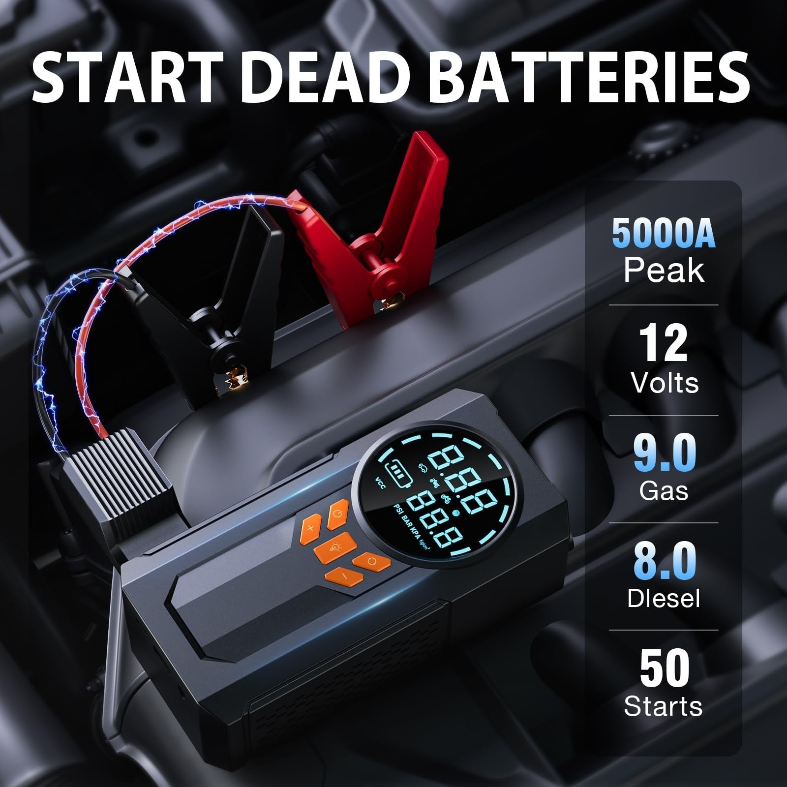 Portable Jump Starter & Air Compressor 5000A 160PSI, 12V Battery Booster, LED Li1