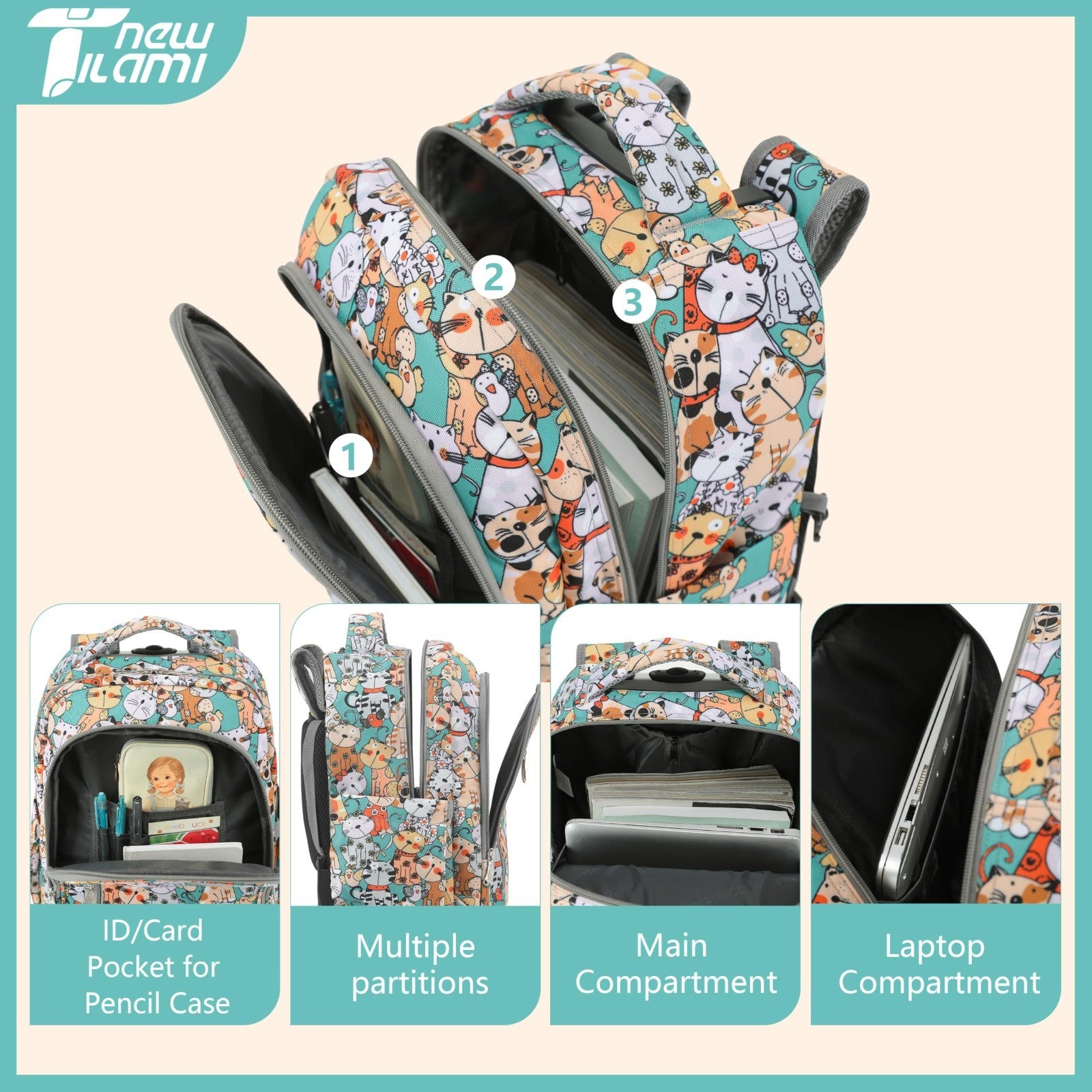 18 Inch Rolling Backpack with Lunch Bag for Kids   School Travel Bag, Durable &2