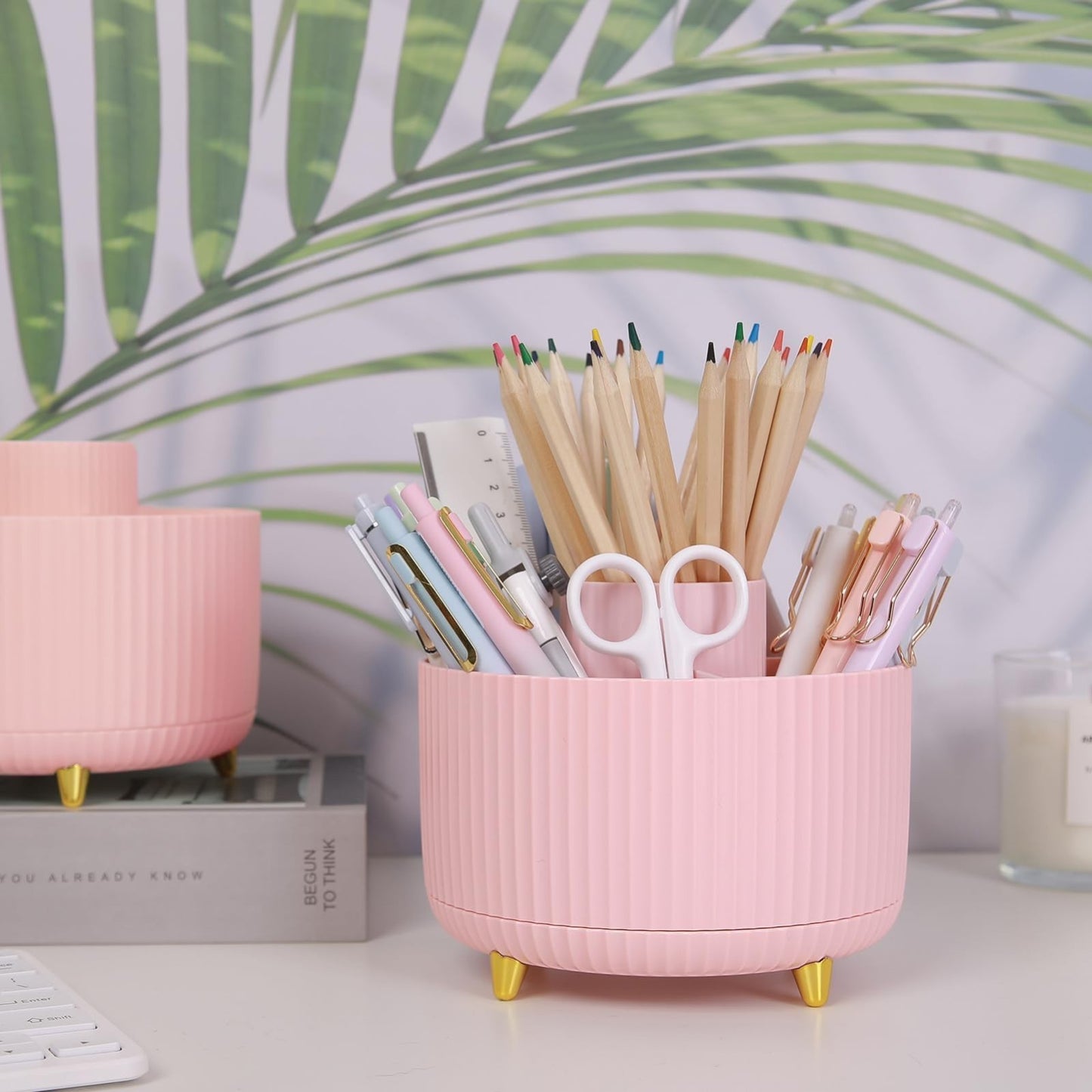 360° Rotating Multipurpose Organizer   Cute Pen Holder with 5 Slots for Art, Off2