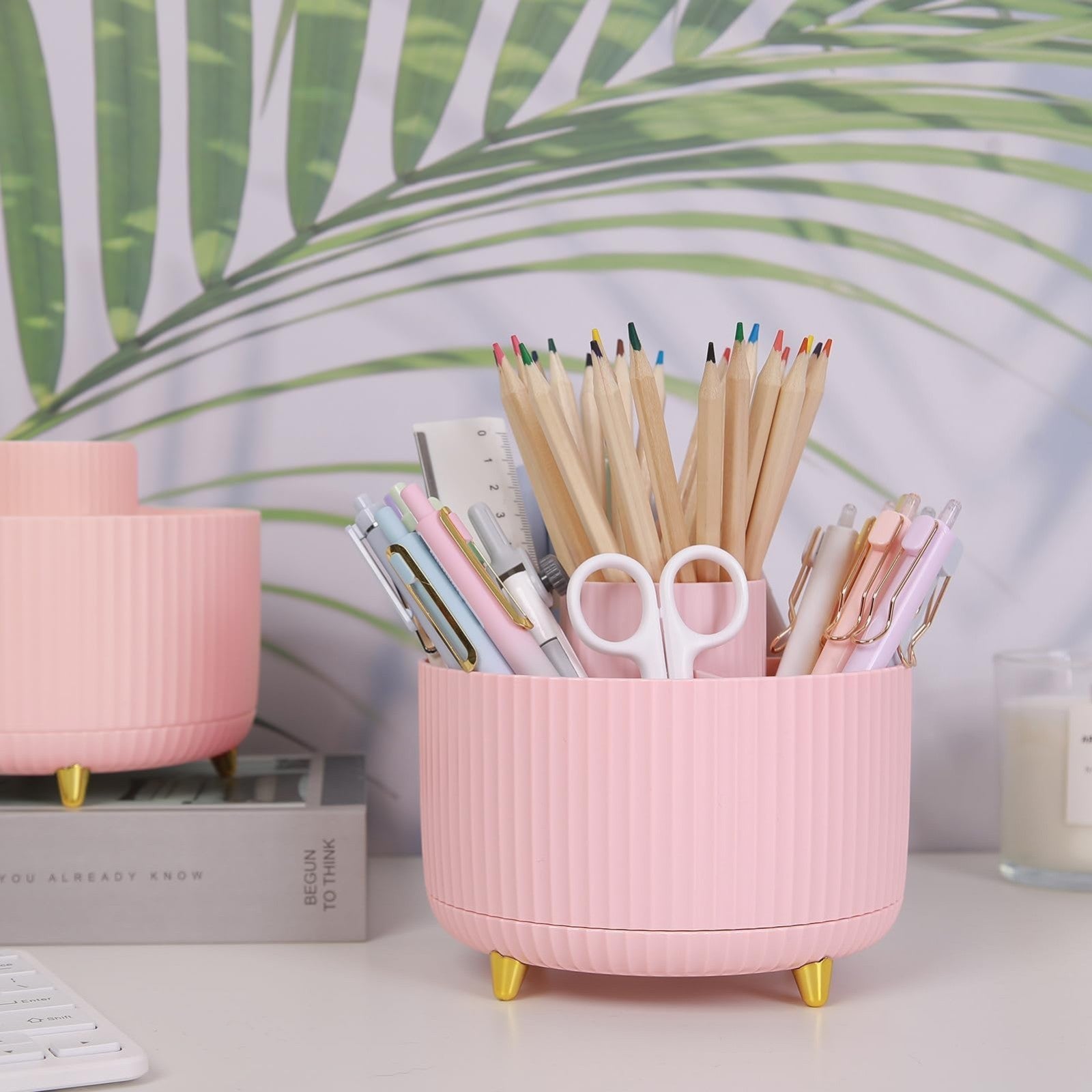 360° Rotating Multipurpose Organizer   Cute Pen Holder with 5 Slots for Art, Off2