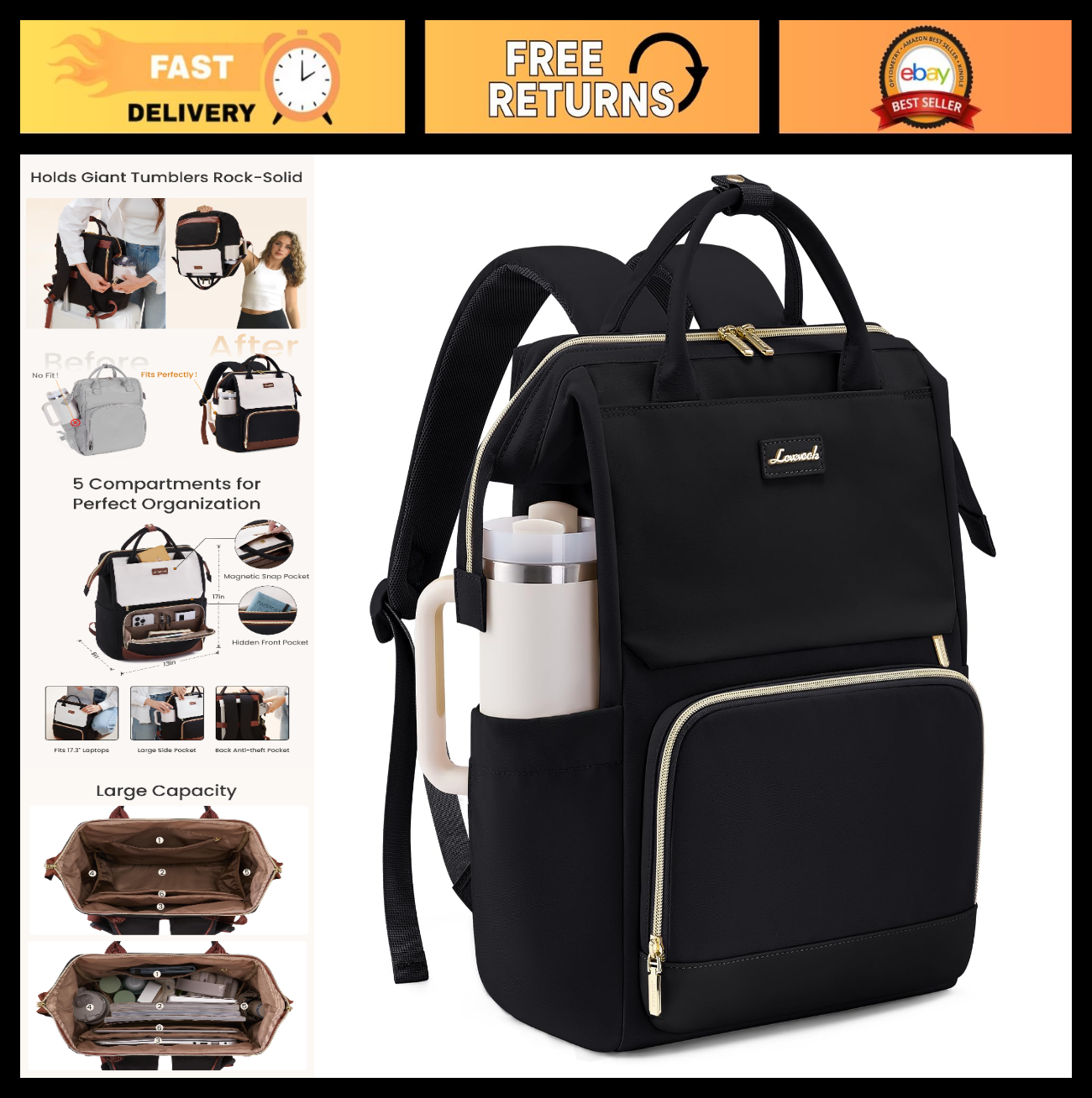 Stylish Laptop Backpack for Women   Large Tumbler Holder, Travel, Work, Nurse, T0