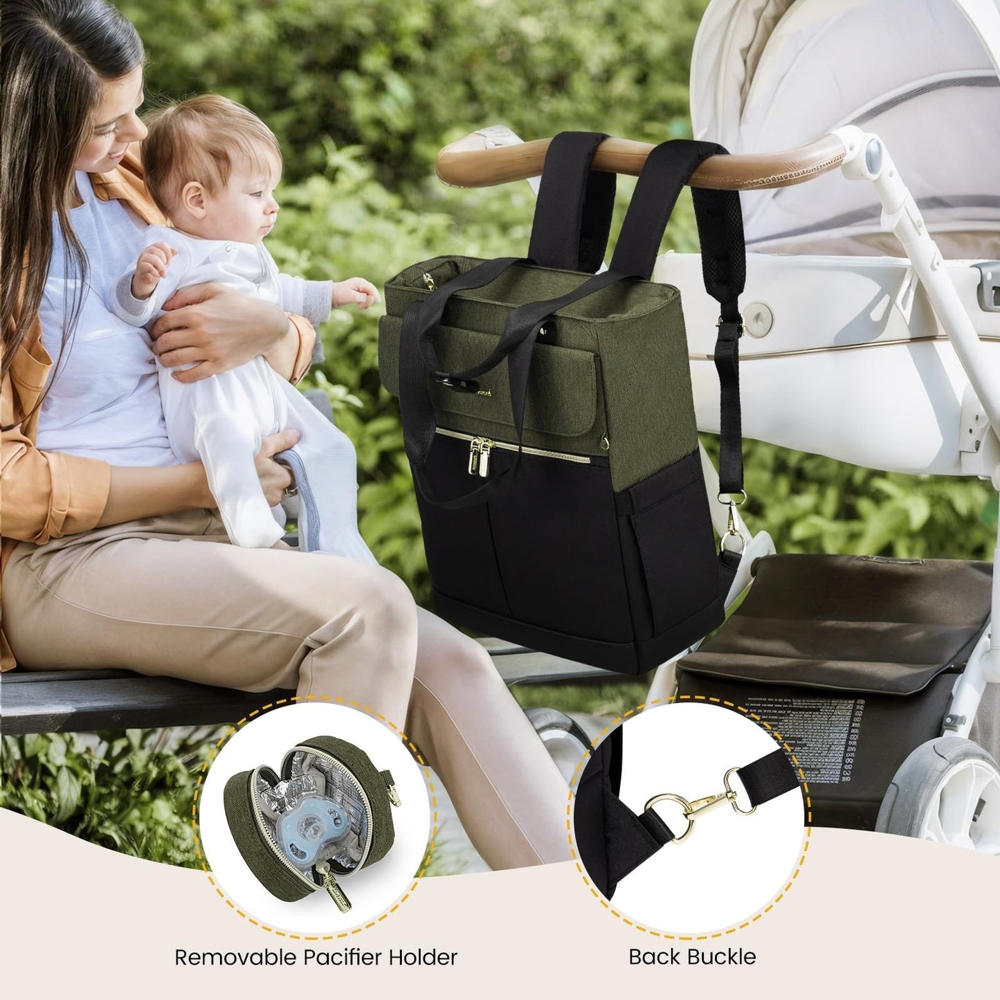 Stylish Diaper Bag Backpack & Tote with Insulated Pockets & Changing Pad4