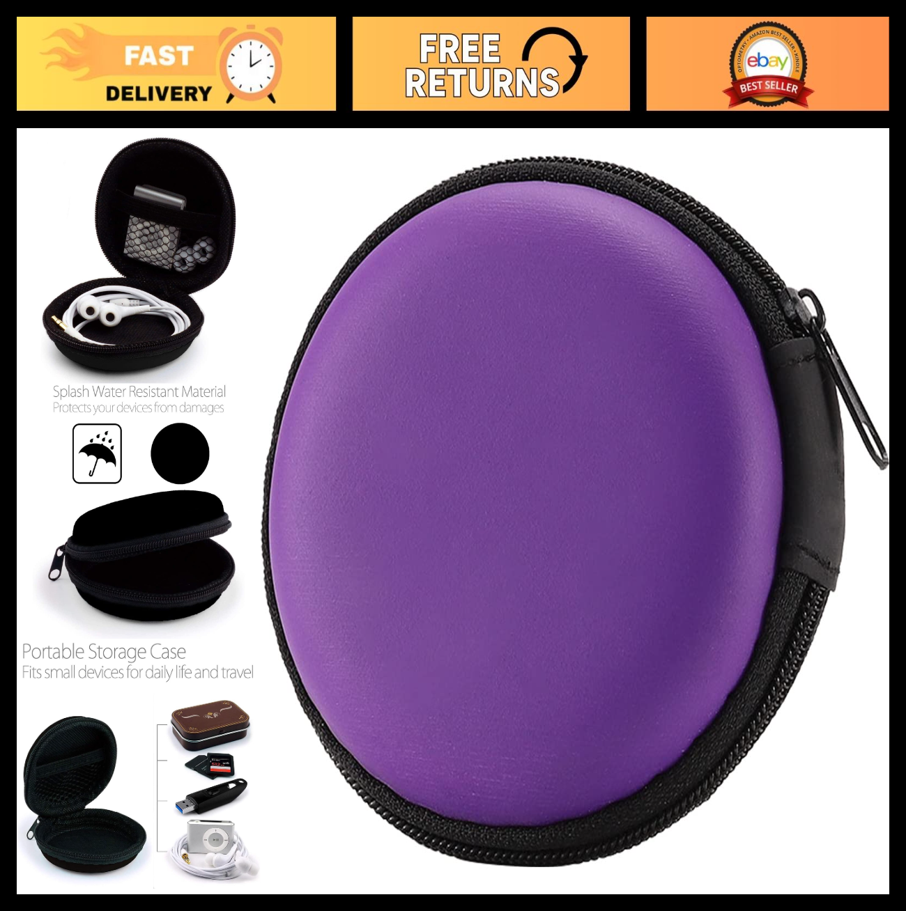 Hard Protective Earphone Case for Headphones & Earbuds   Portable Carrying Bag0