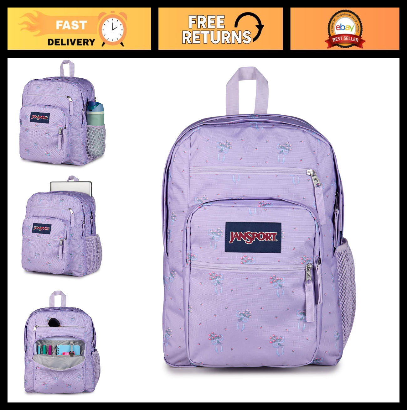 Stylish Laptop Backpack with 2 Compartments, Ergonomic Straps, 15" Sleeve   Lila0