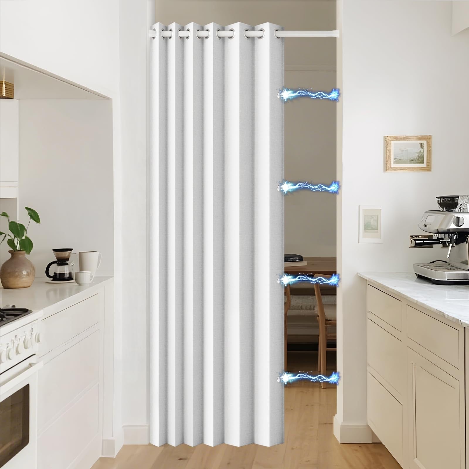 100% Blackout Magnetic Closure Door Curtain   W52 x L78, Greyish White, Ideal fo1