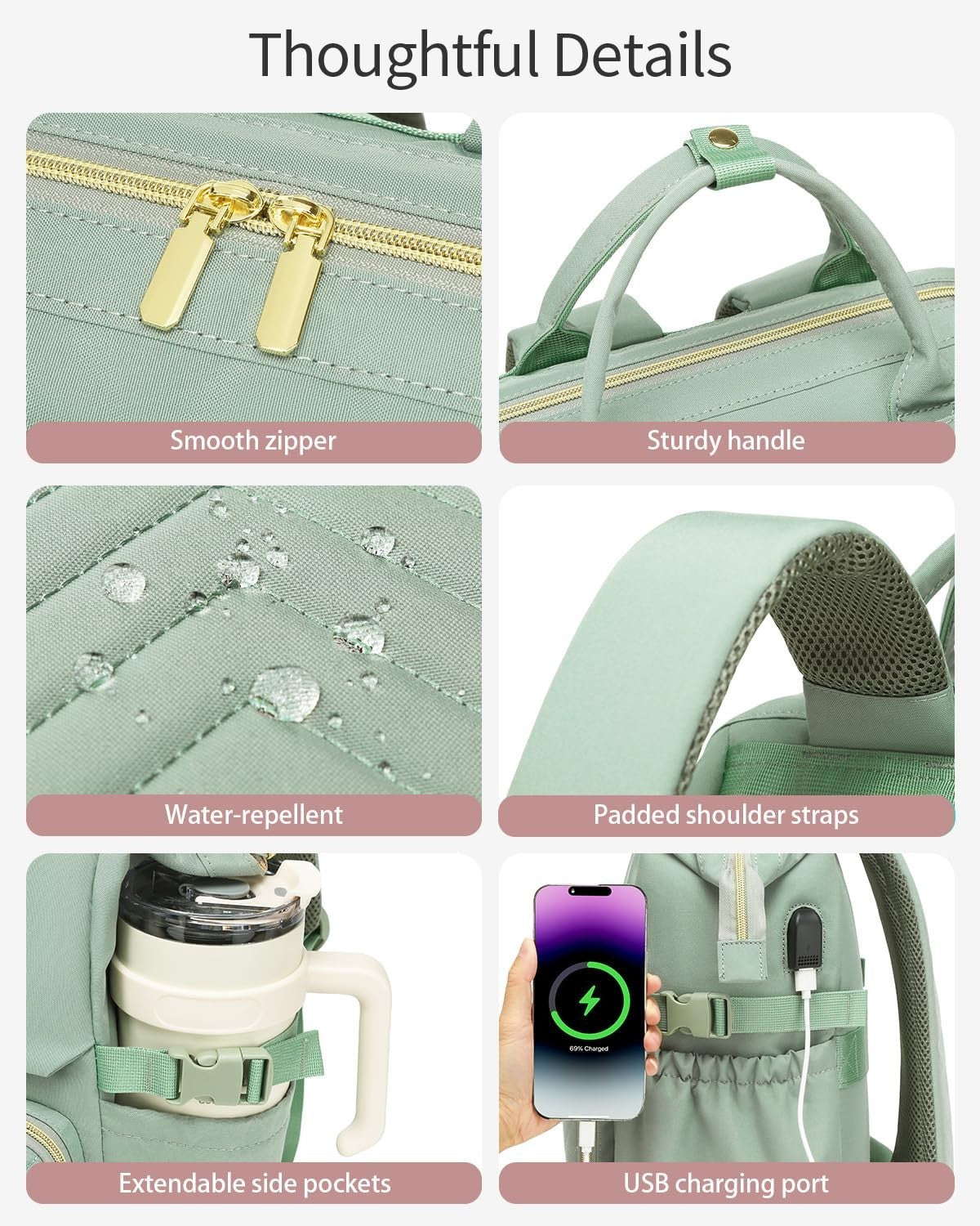Stylish Laptop Backpack for Women   College Bookbag with USB Charger & Cup Holde5