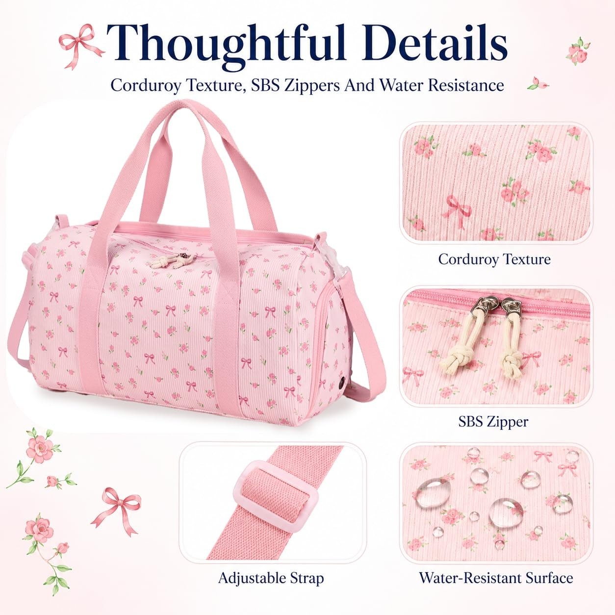 Cute Gym Duffle Bag for Girls - Waterproof Sports Overnight Bag with Shoe Compar3