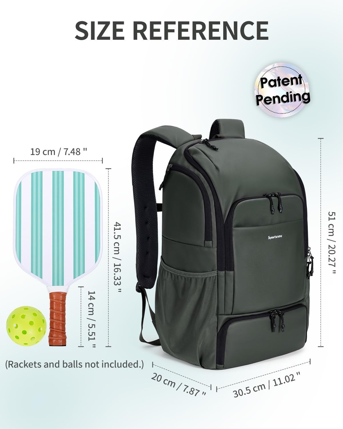 Waterproof Pickleball Bag with Shoe Compartment & Fence Hook | 30L, 2 Pockets, A5