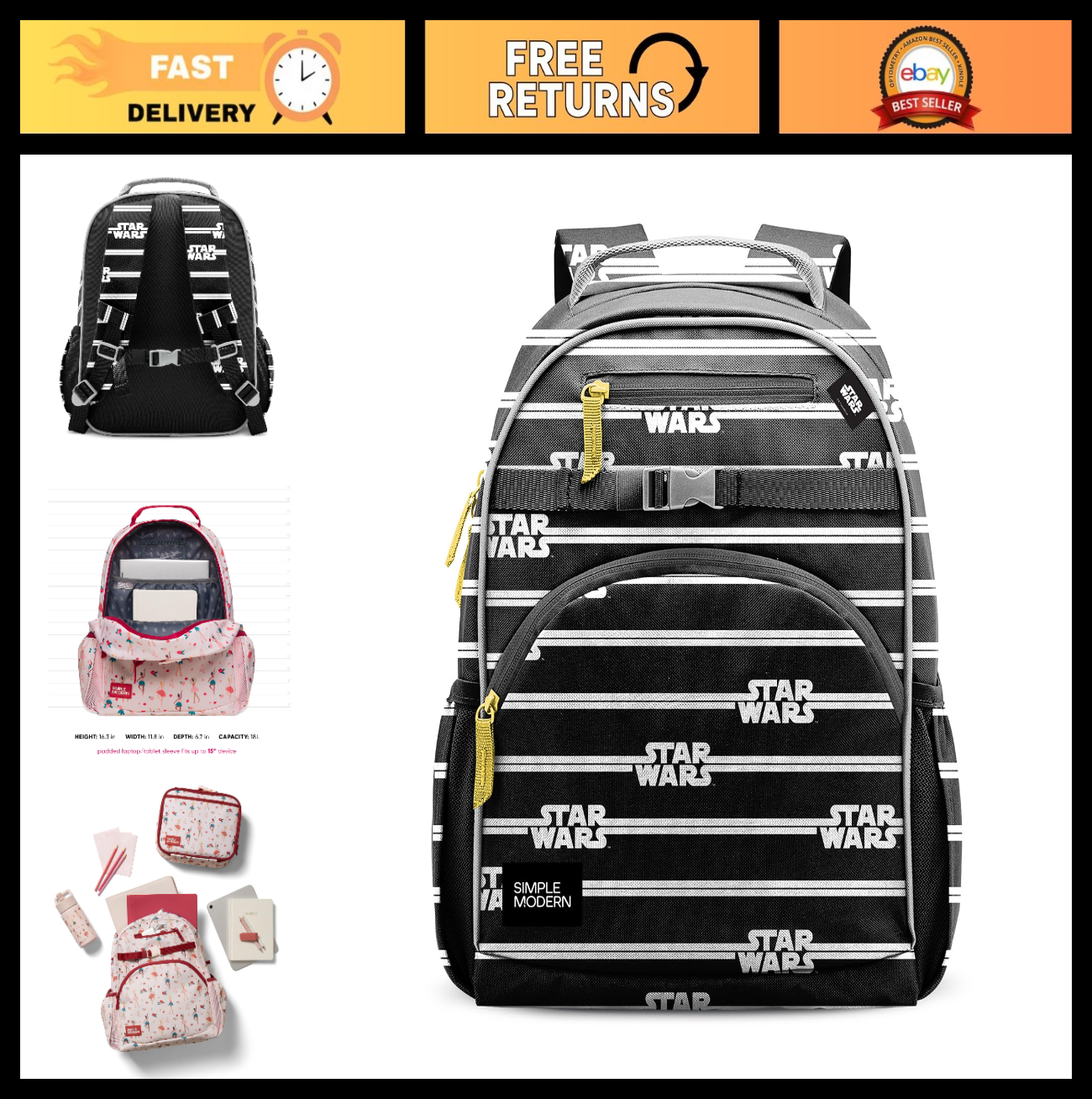 Star Wars Kids Backpack 18L | Cute School Bookbag for Preschool, Kindergarten, E0