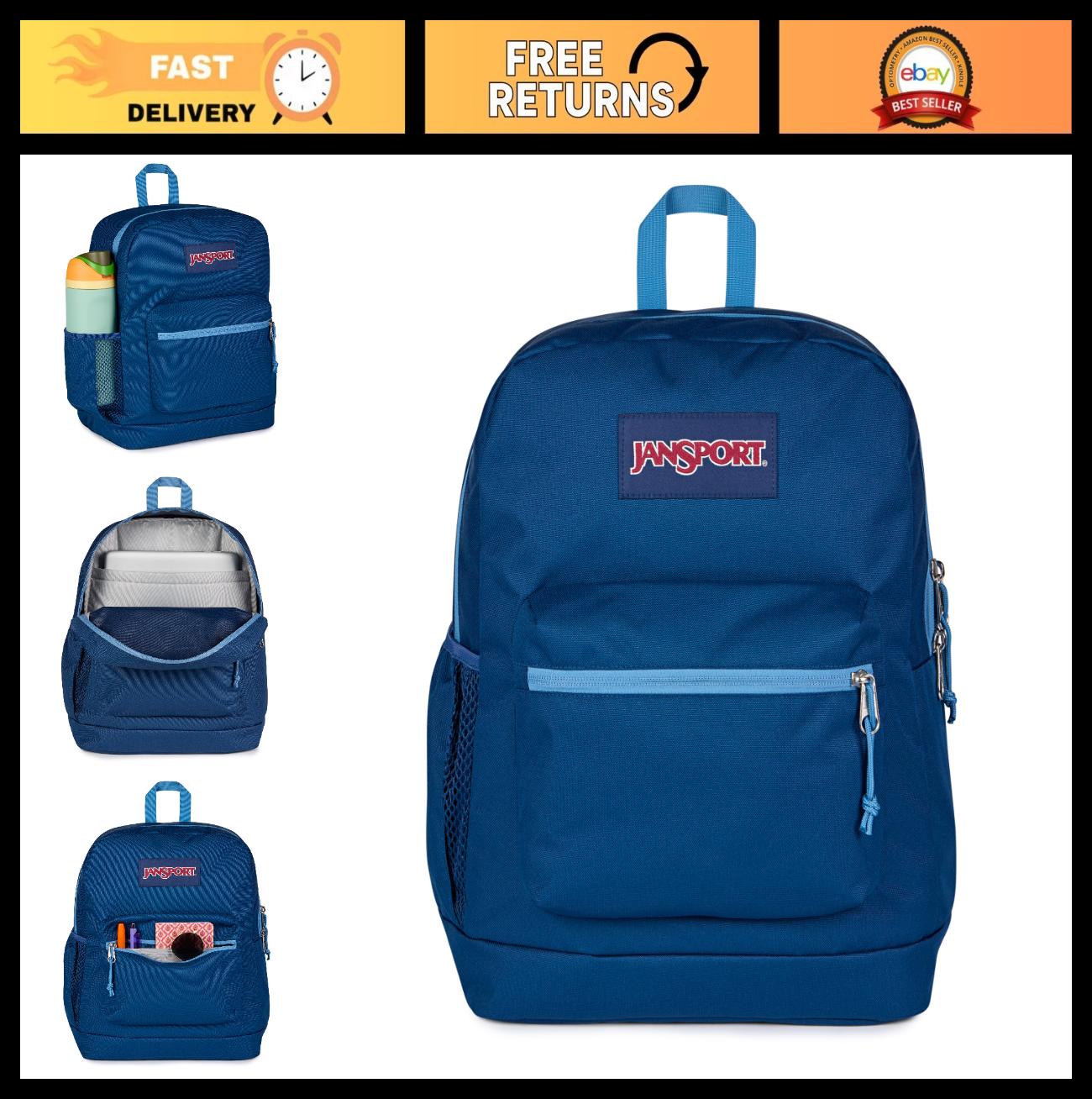 26L Cross Town Plus Backpack, Stylish Team Stripes, Durable & Spacious School Ba0