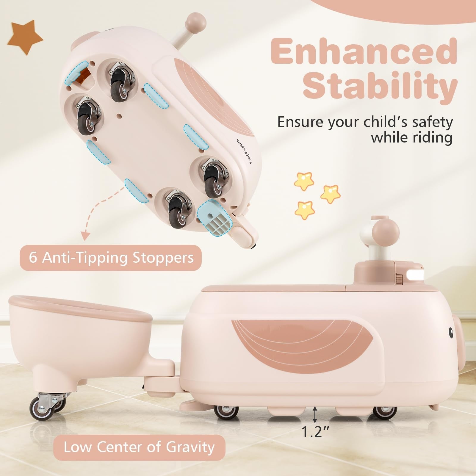 2-in-1 Toddler Ride-On Scooter with Trailer, Lights, Music & Storage - Kids 1+7