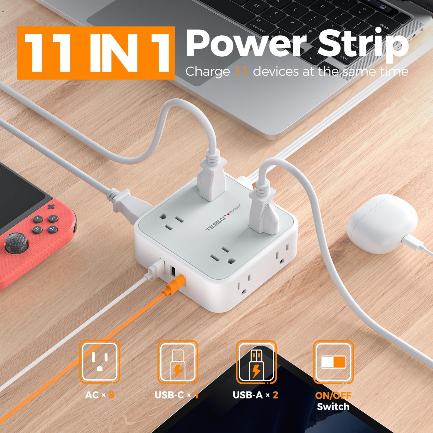 Surge Protector Power Strip 900J Protection, 5 Ft, 6 Outlets, Grey Color2