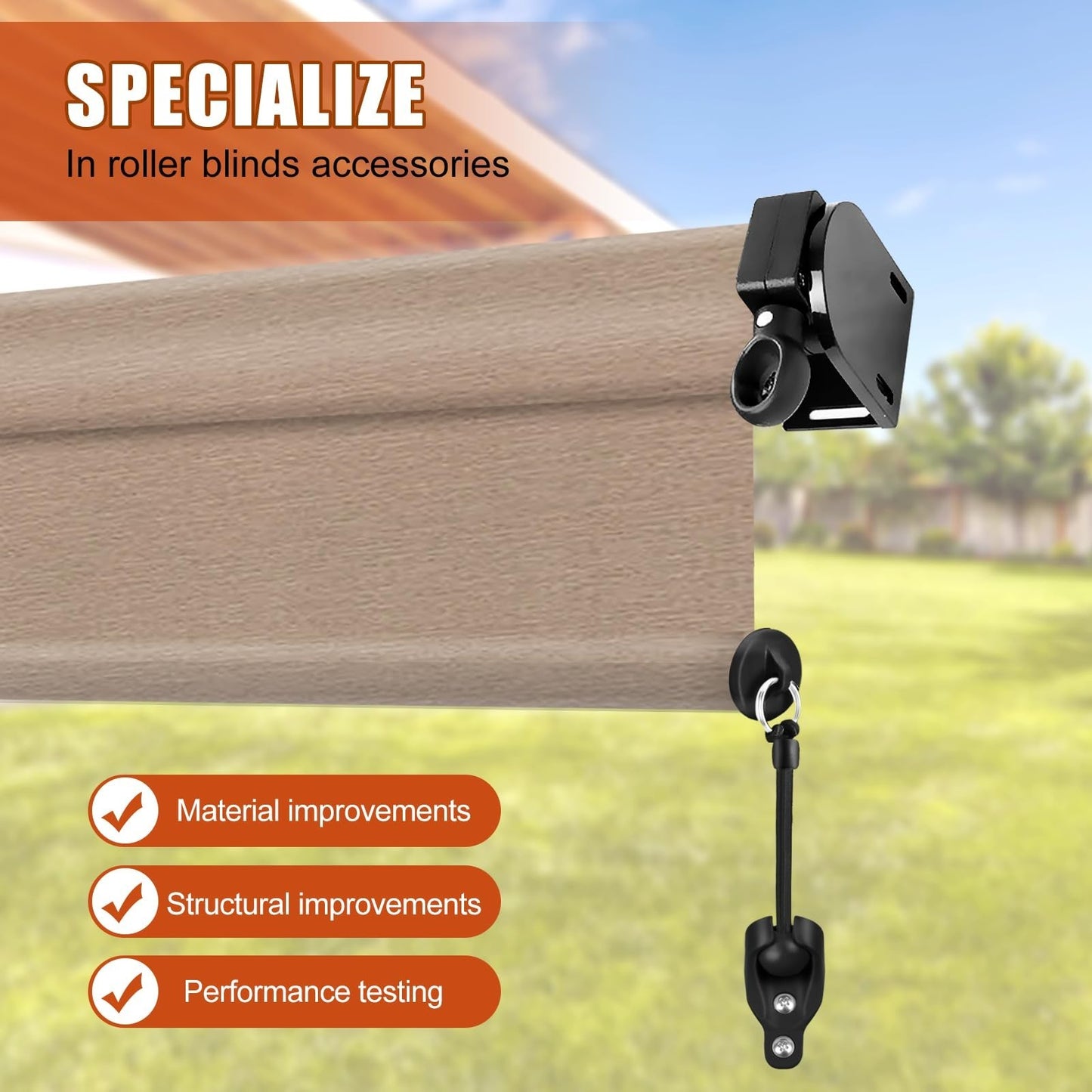 Cordless Crank Kit for Roller Blinds, Outdoor Shade Mounting Bracket, Black2