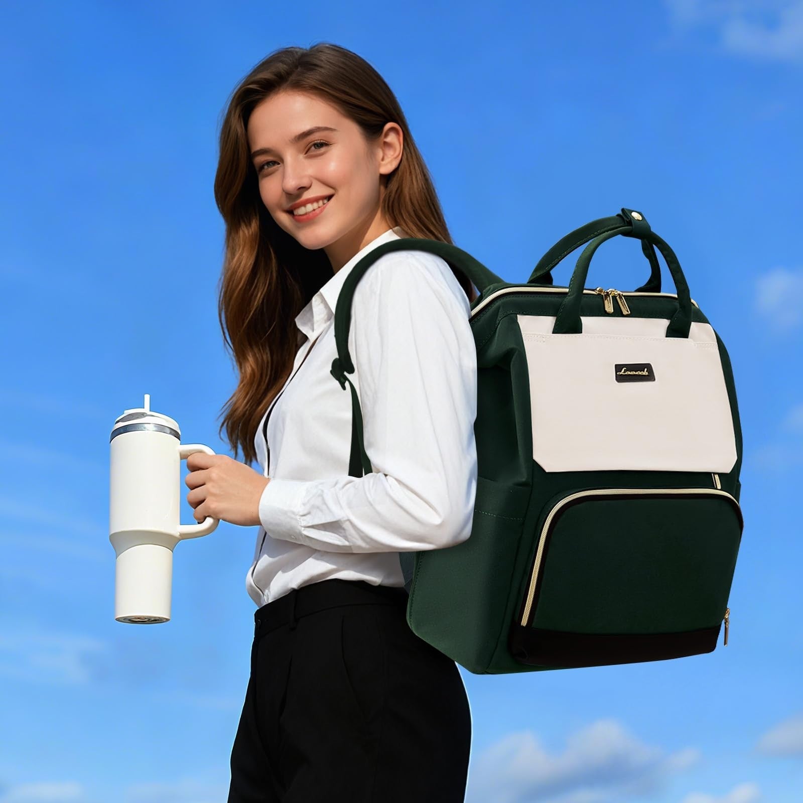 Stylish Laptop Backpack for Women   Giant Tumbler Holder, Travel, Work, Nurse, T2