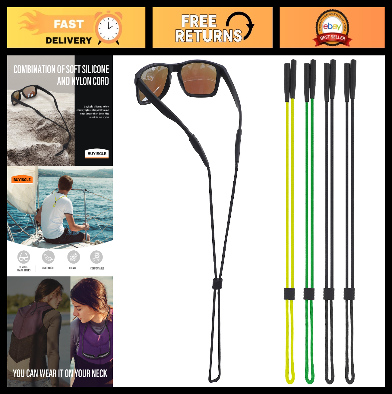 Eyeglass Holder Strap - Sunglasses Straps for Men, Women & Kids - 4PCS Multicolo0