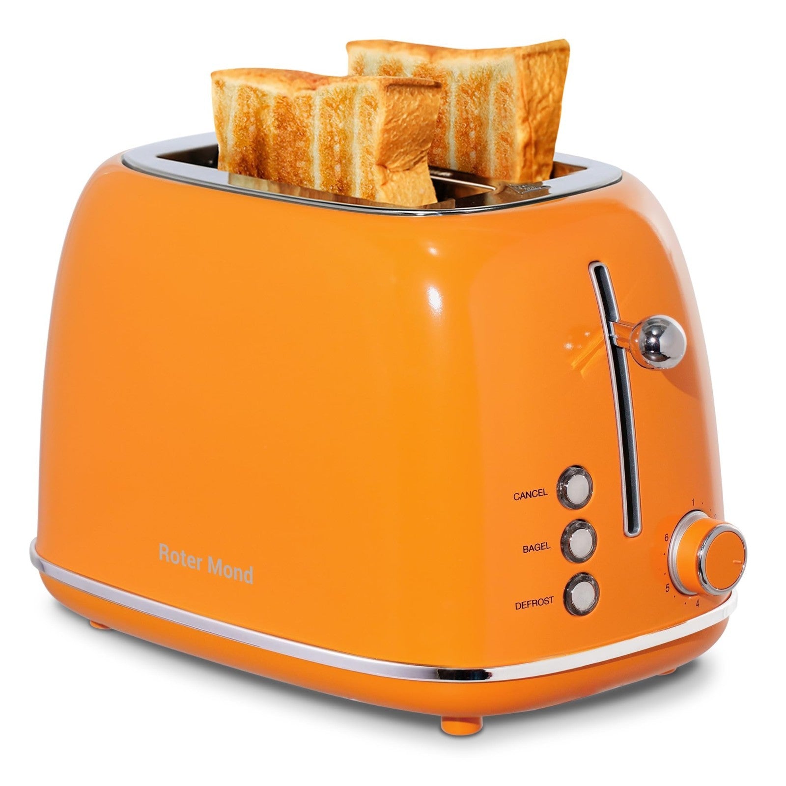 Retro Stainless Steel 2 Slice Toaster with Bagel, Cancel, Defrost, 6 Shade Setti0