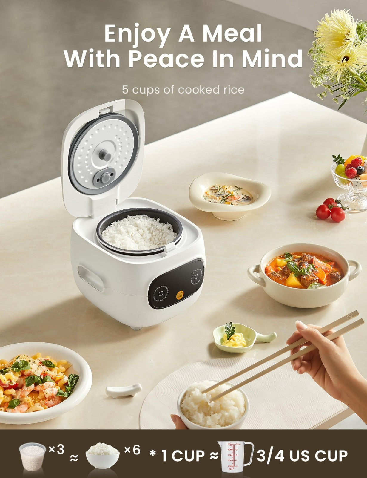 Compact Mini Rice Cooker - 4 Cups Cooked, Non-Stick, Portable with Delay Timer &3