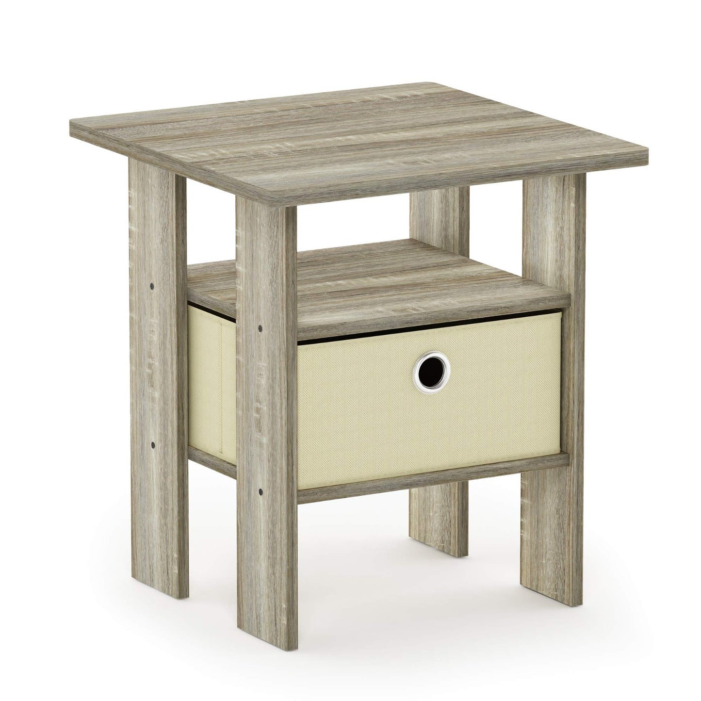 Modern Side Table with Open Shelves & Storage Bin - Nightstand for Living Room/B4