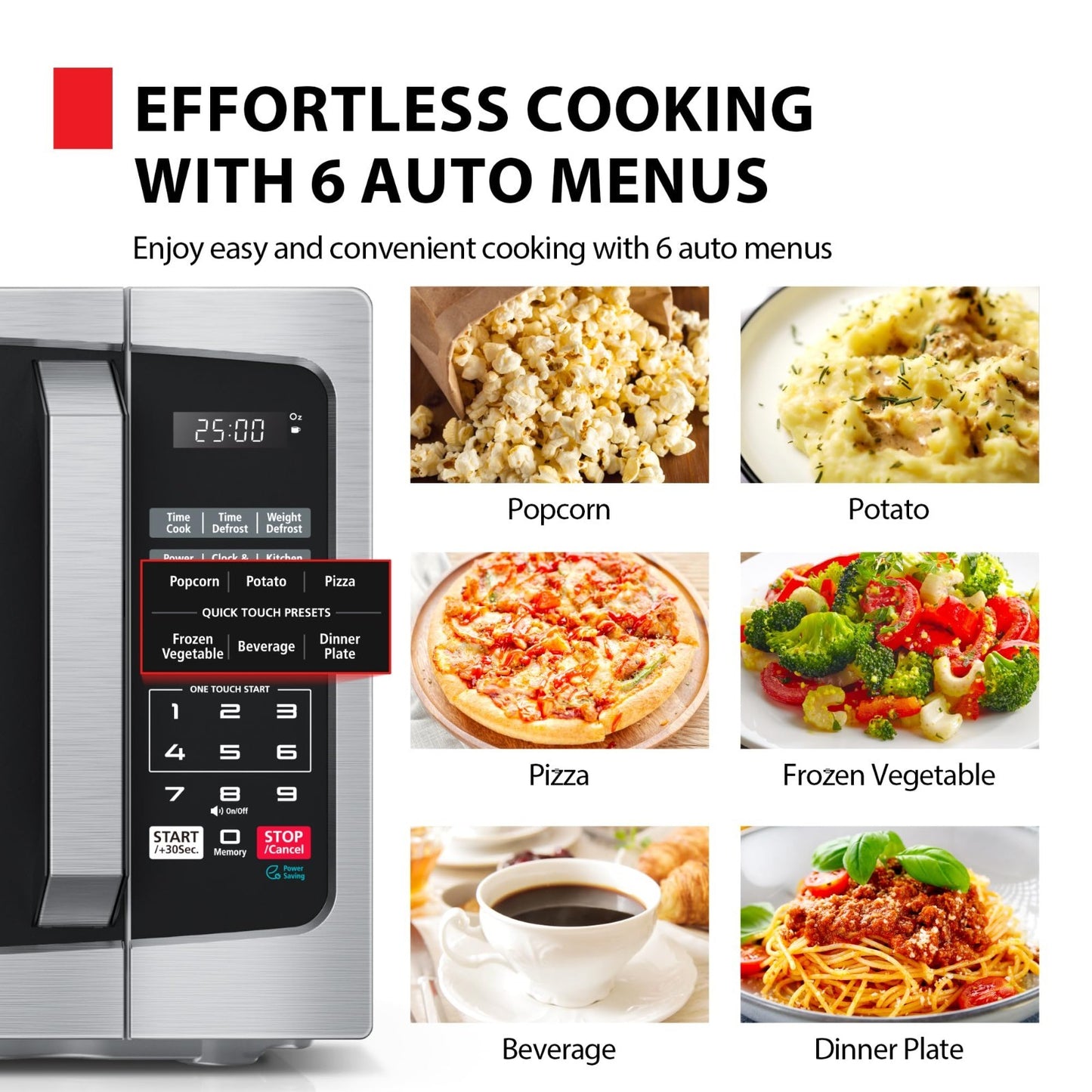 Compact Microwave Oven 0.9 Cu.Ft 900W Stainless Steel | 6 Auto Menus, Child Lock3