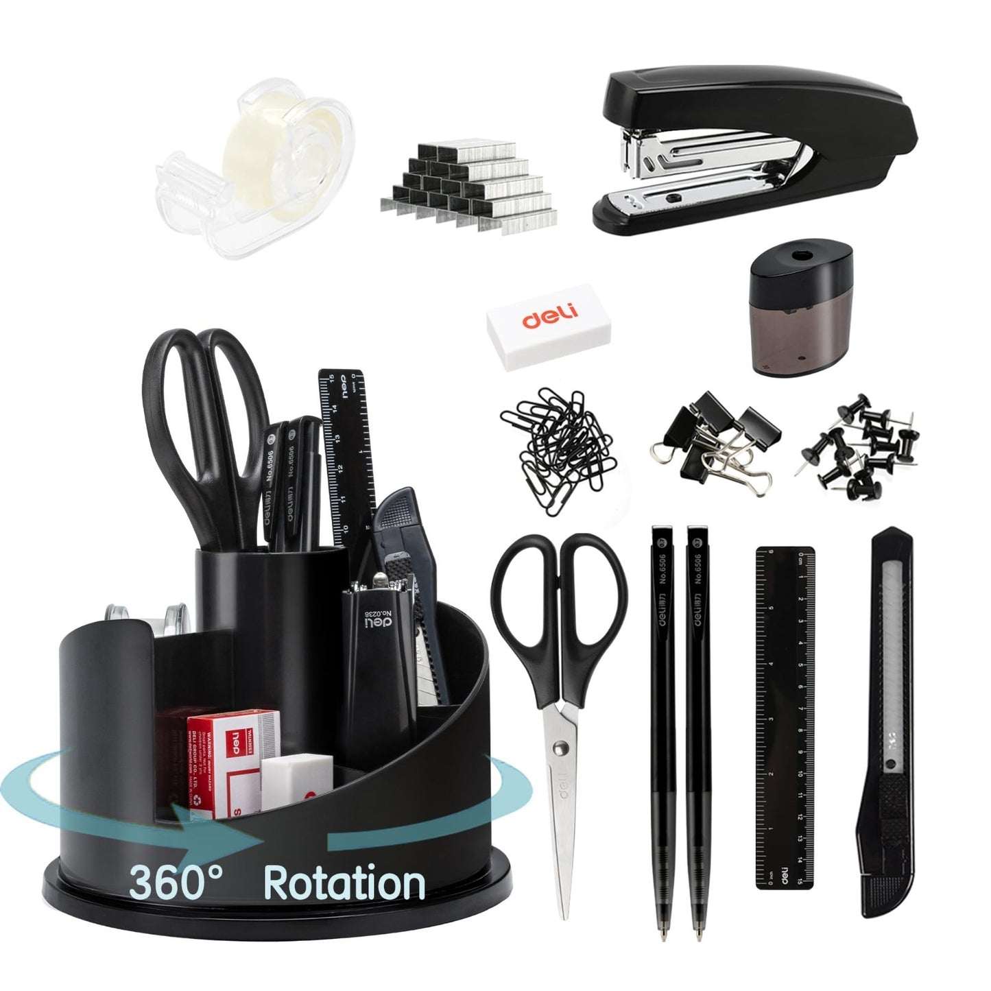 Office Supplies Set   Desk Organizer Kit, Black   Essential Deli Accessories1